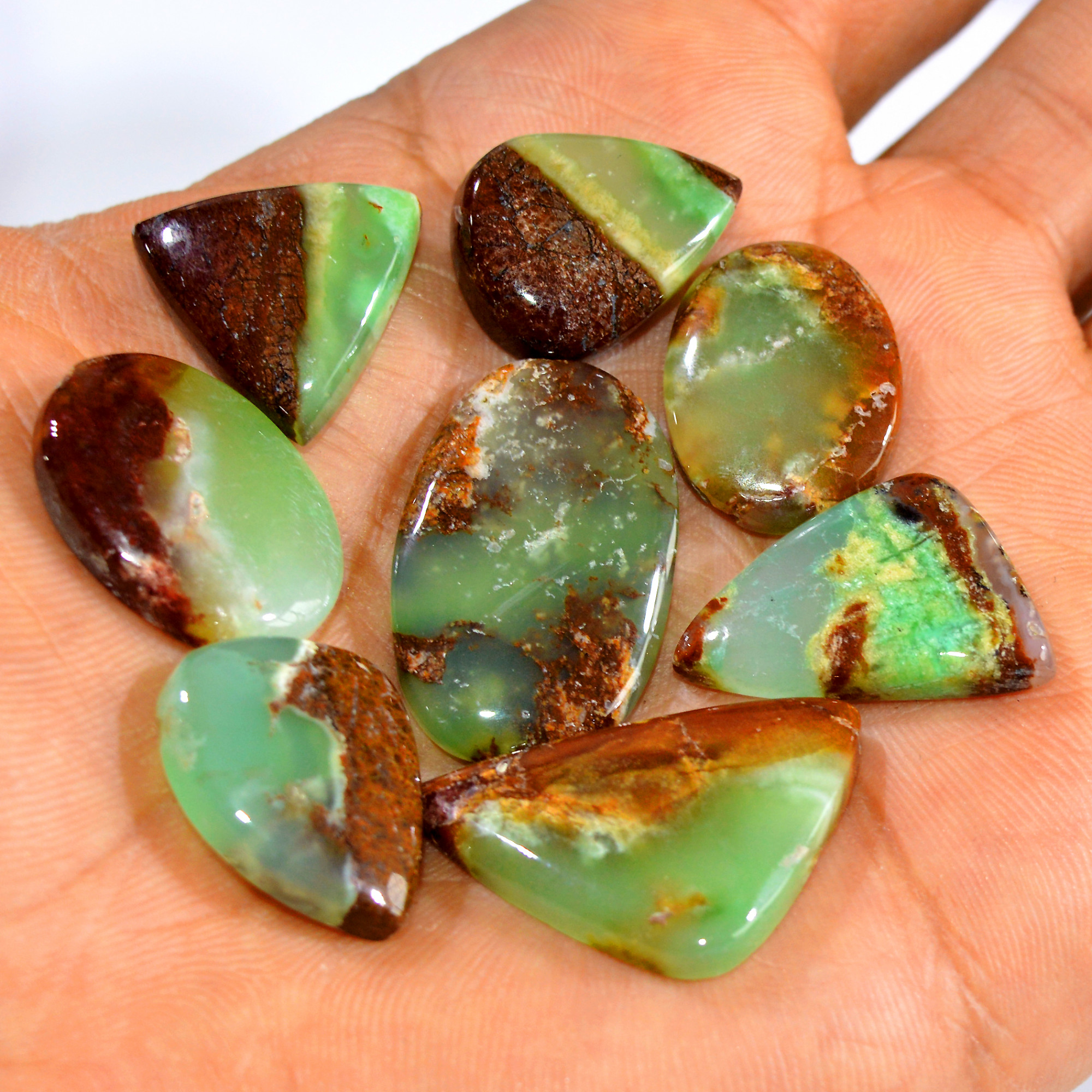 8Pcs 132Cts Natural Chrysoprase Cabochon Loose Gemstone Lot Mixed Shapes Sizes Healing Crystal For Jewelry Making 28x17 17x17mm 15956