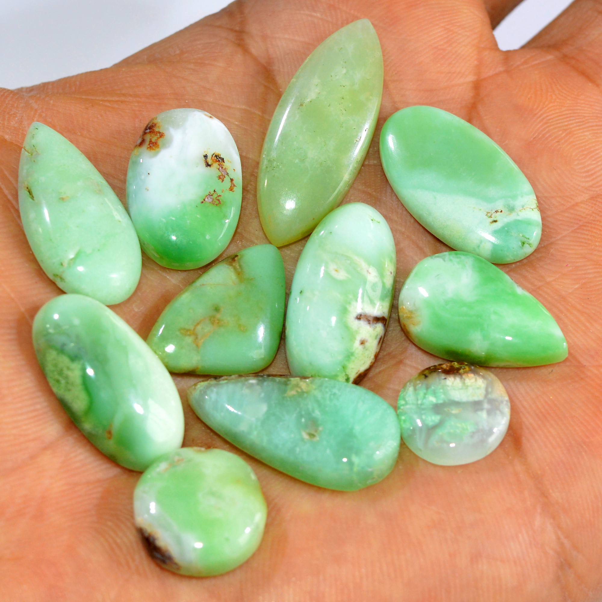 11Pcs 120Cts Natural Chrysoprase Cabochon Loose Gemstone Lot Mixed Shapes Sizes Healing Crystal For Jewelry Making 30x10 11x11mm 15957