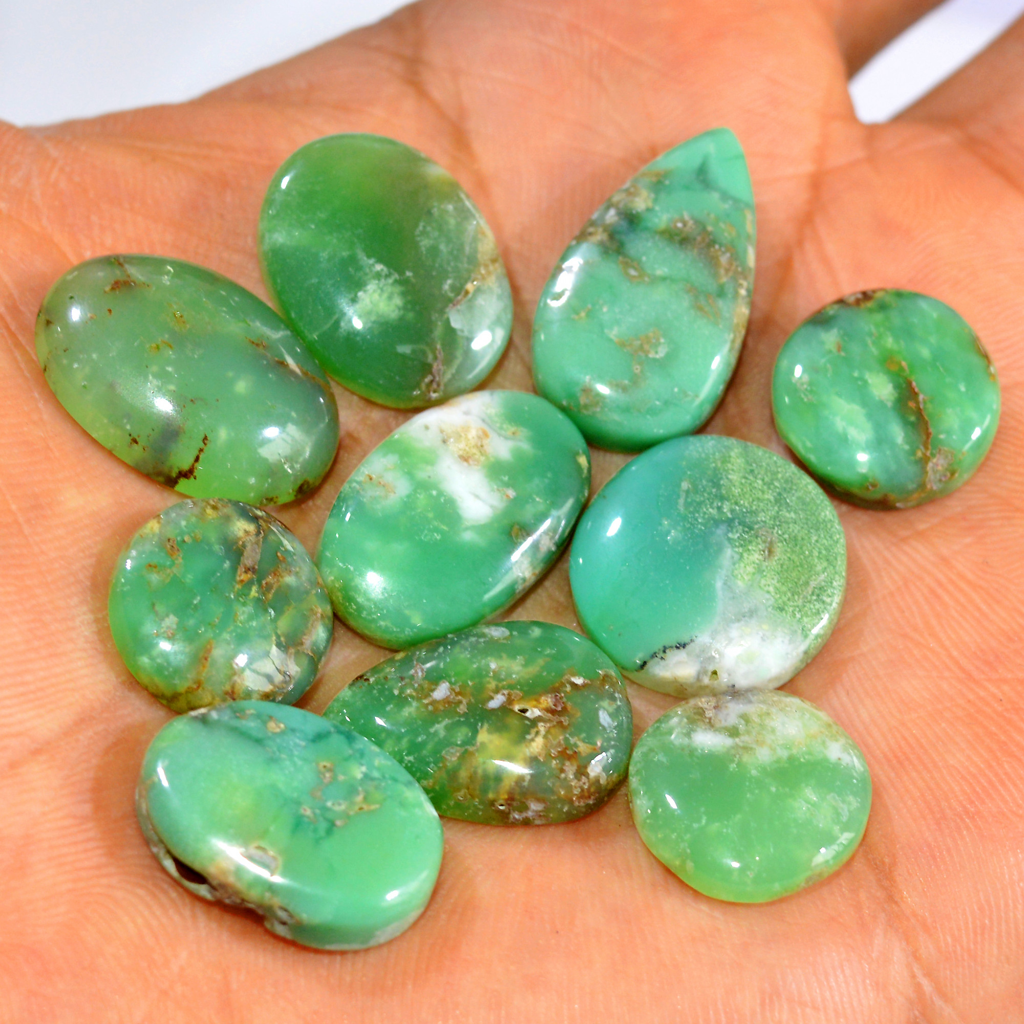 10Pcs 145Cts Natural Chrysoprase Cabochon Loose Gemstone Lot Mixed Shapes Sizes Healing Crystal For Jewelry Making 23x12 13x13mm 15959