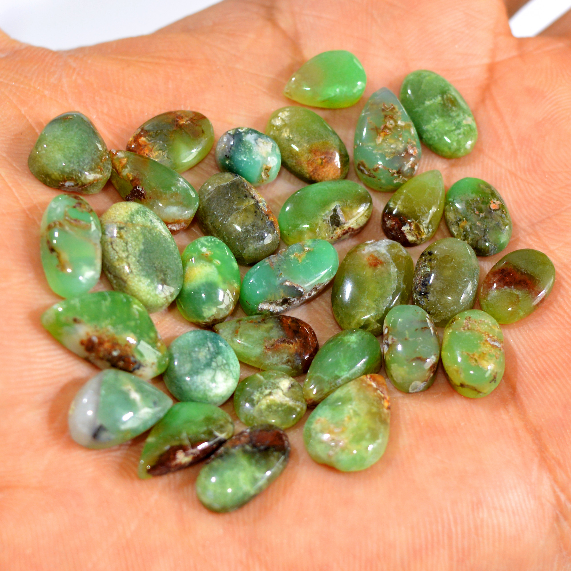 31Pcs 96Cts Natural Chrysoprase Cabochon Loose Gemstone Lot Mixed Shapes Sizes Healing Crystal For Jewelry Making 14x7 6x6mm 15960