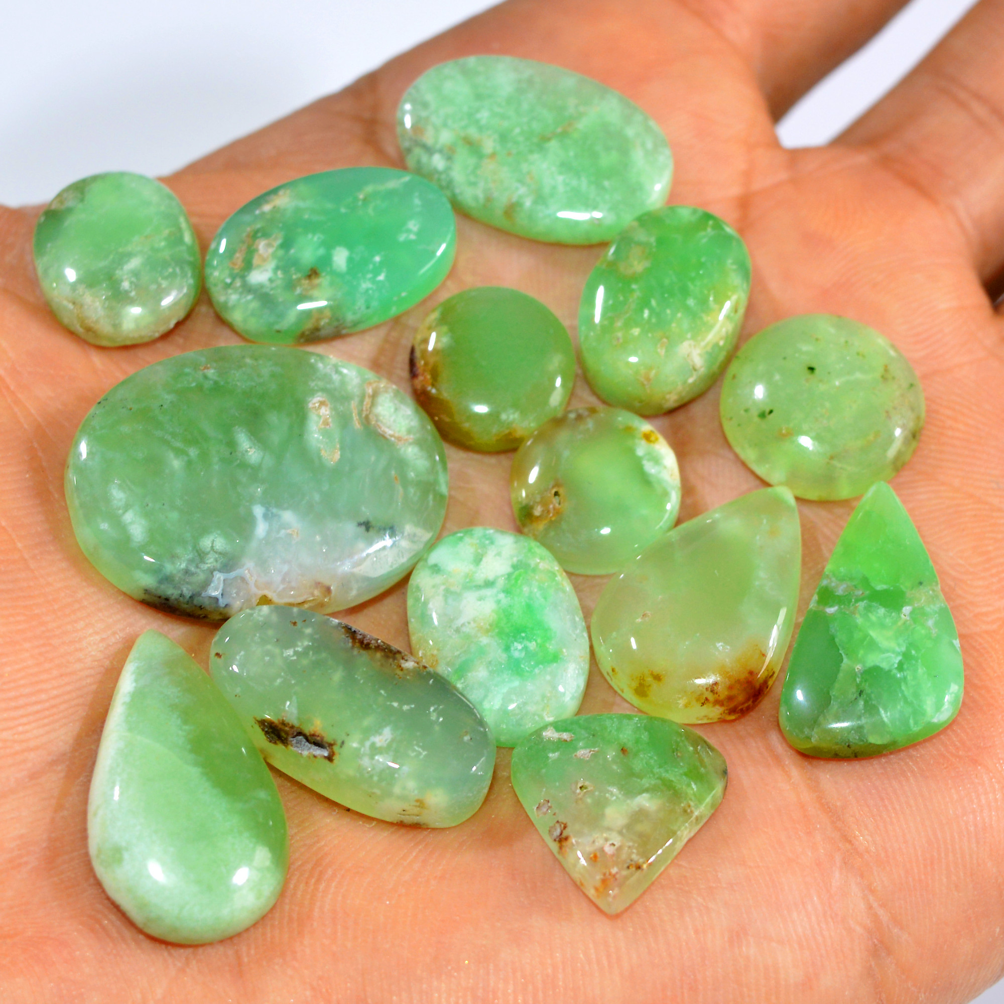 14Pcs 145Cts Natural Chrysoprase Cabochon Loose Gemstone Lot Mixed Shapes Sizes Healing Crystal For Jewelry Making 25x20 5x5mm 15961