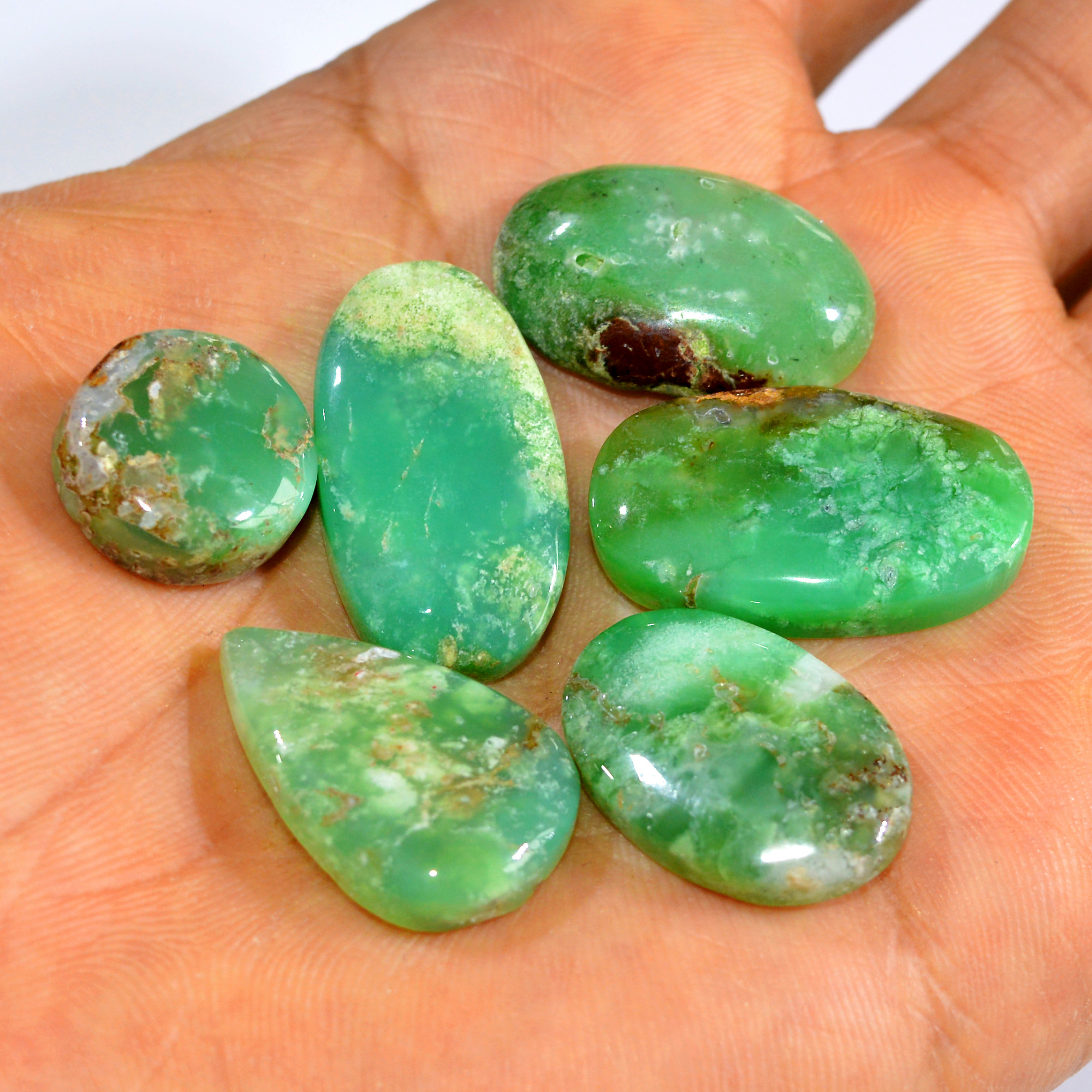 6Pcs 126Cts Natural Chrysoprase Cabochon Loose Gemstone Lot Mixed Shapes Sizes Healing Crystal For Jewelry Making 27x14 15x15mm 15962