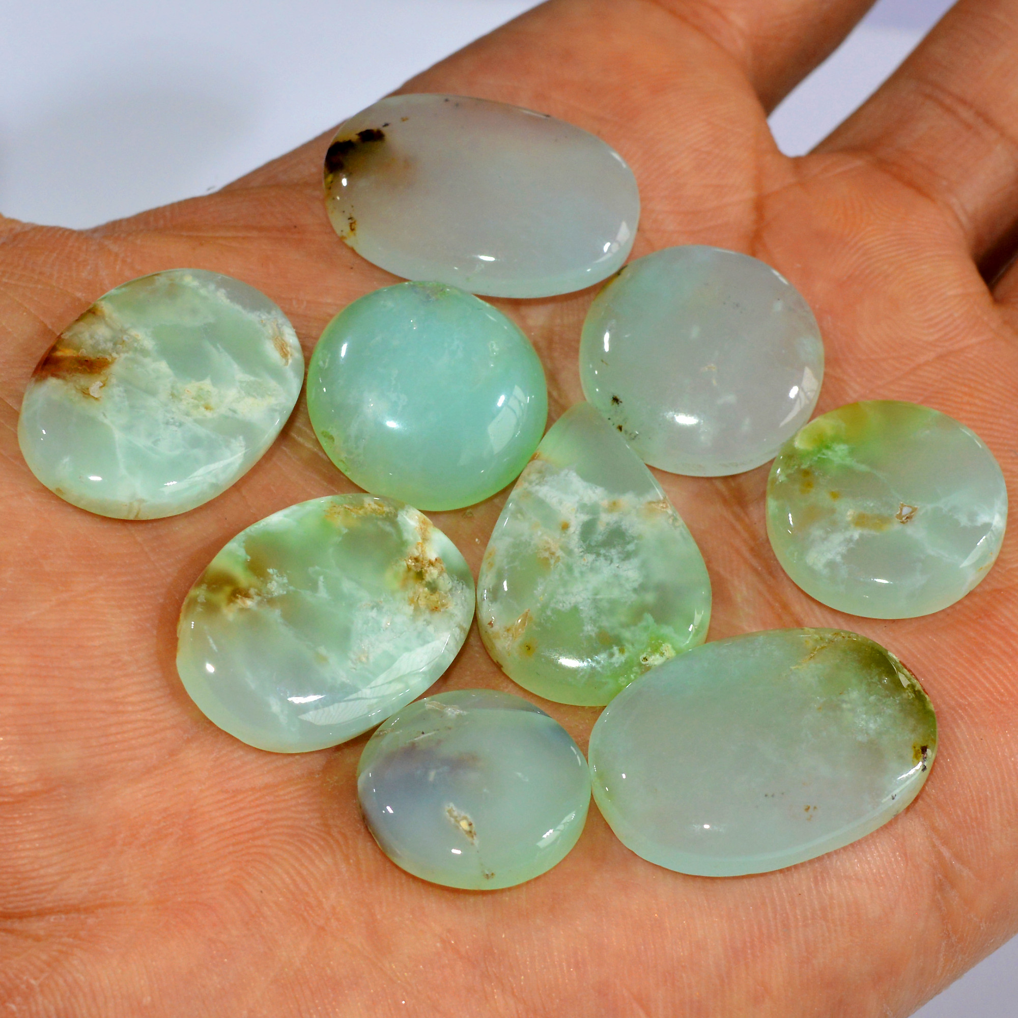 9Pcs 164Cts Natural Chrysoprase Cabochon Loose Gemstone Lot Mixed Shapes Sizes Healing Crystal For Jewelry Making 26x15 15x15mm 15963