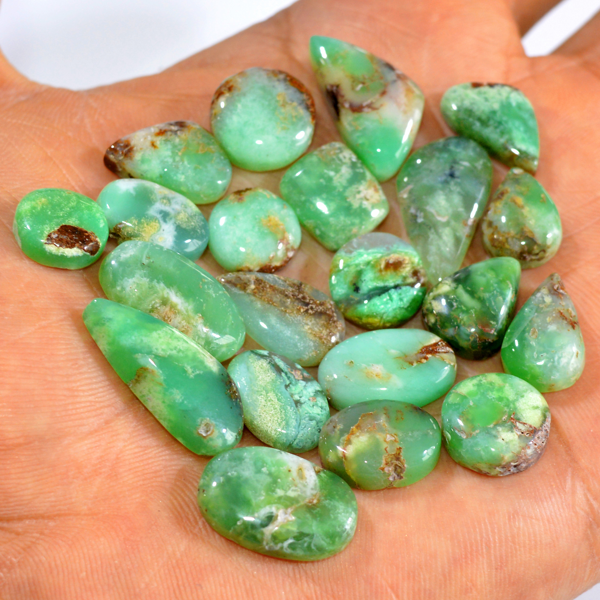 21Pcs 146Cts Natural Chrysoprase Cabochon Loose Gemstone Lot Mixed Shapes Sizes Healing Crystal For Jewelry Making 22x8 11x9mm 15964