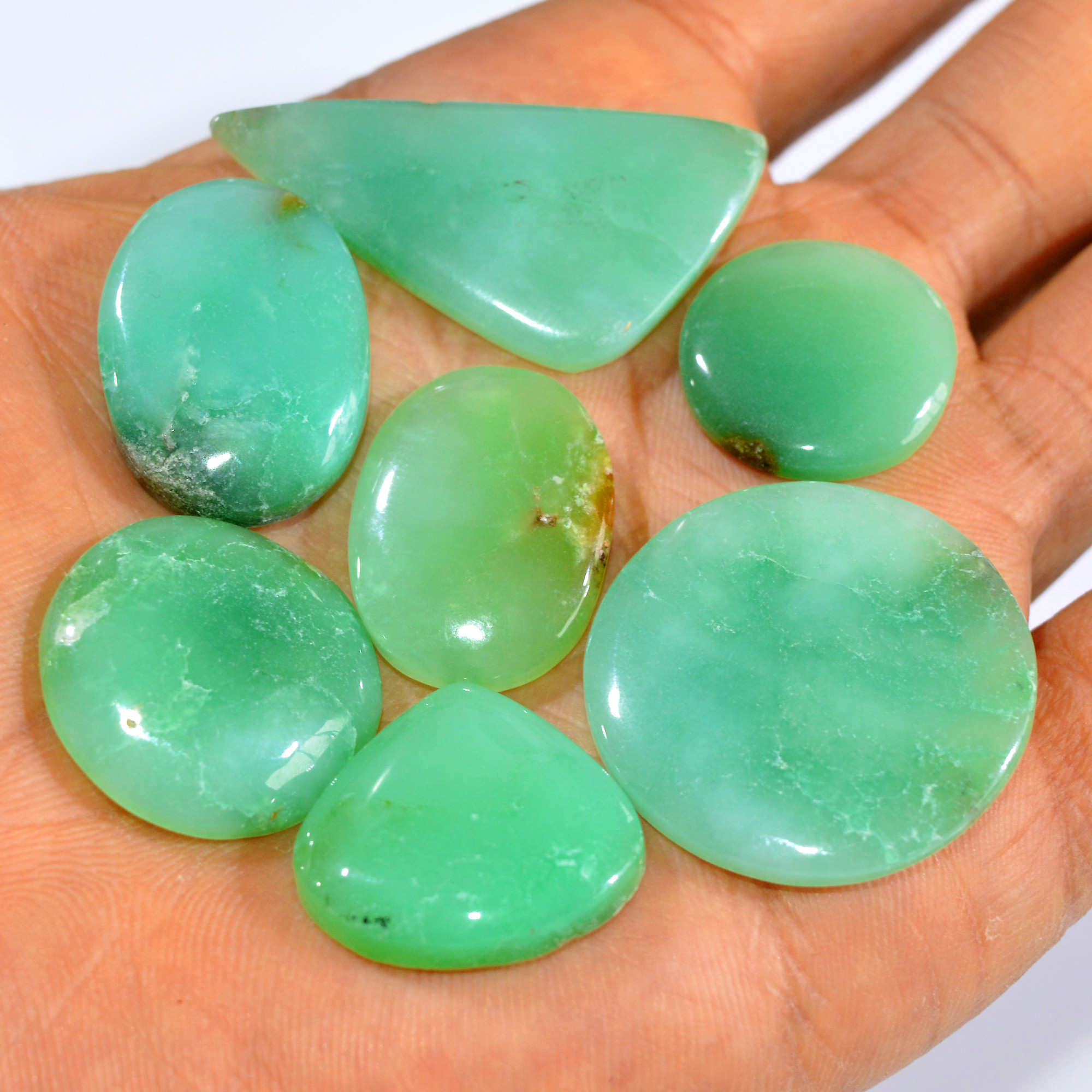 7Pcs 171Cts Natural Green Chrysoprase Cabochon Loose Mixed Shapes Gemstone Lot For Pendants Handmade Jewelry Supplies 40x20 19x19mm 15965