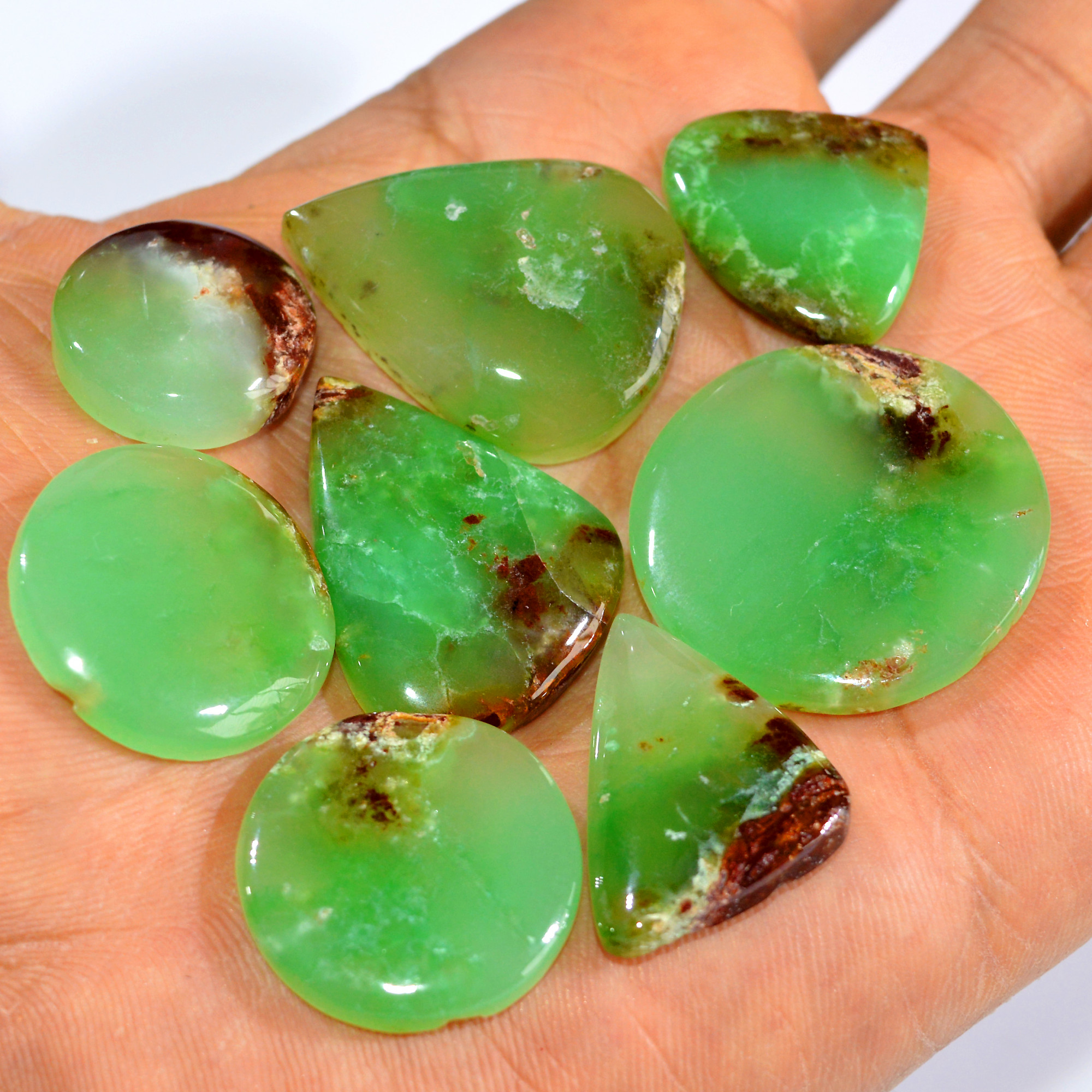 8Pcs 201Cts Natural Green Chrysoprase Cabochon Loose Mixed Shapes Gemstone Lot For Pendants Handmade Jewelry Supplies 30x30 18x18mm 15966