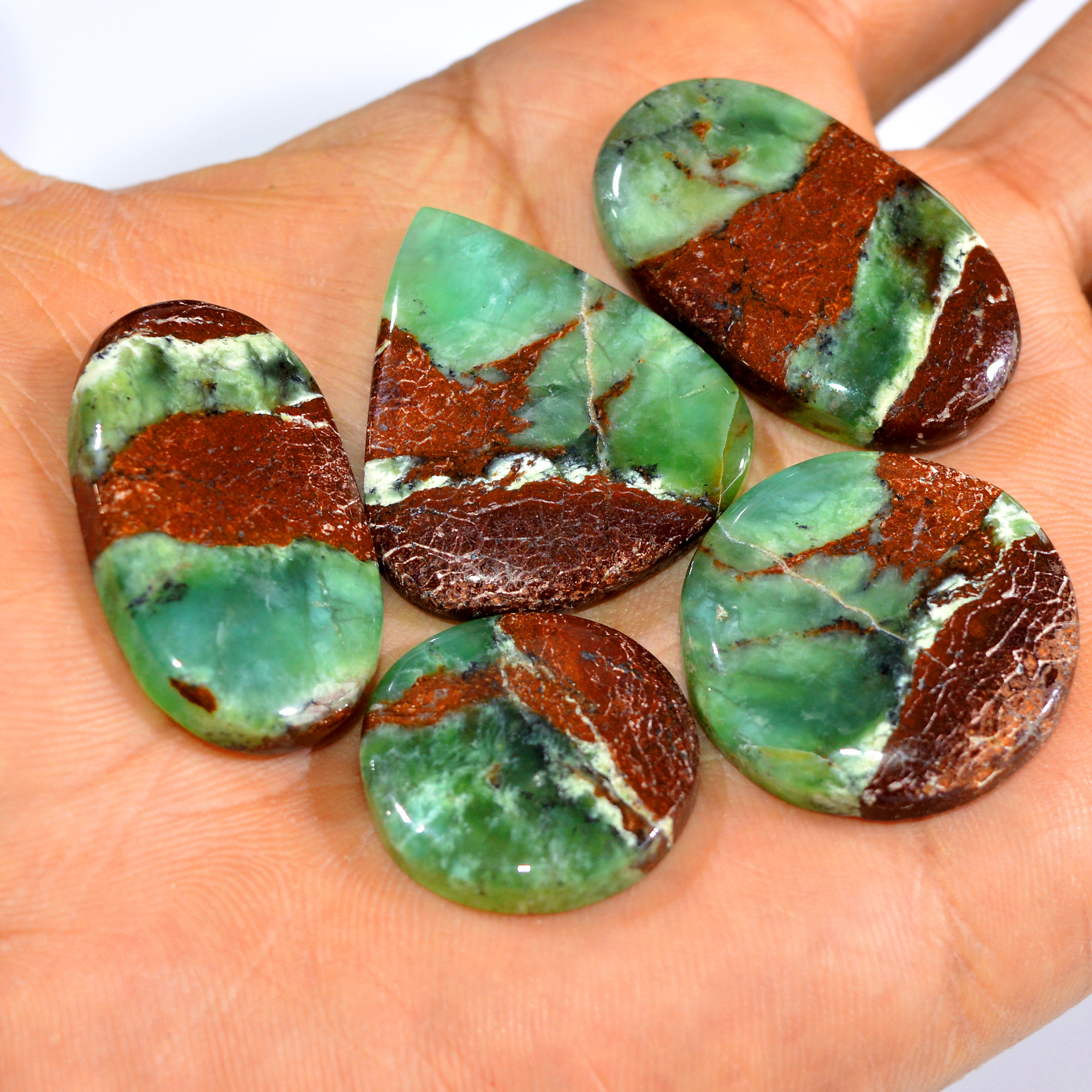 5Pcs 177Cts Natural Green Chrysoprase Cabochon Loose Mixed Shapes Gemstone Lot For Pendants Handmade Jewelry Supplies 34x20 20x20mm 15967