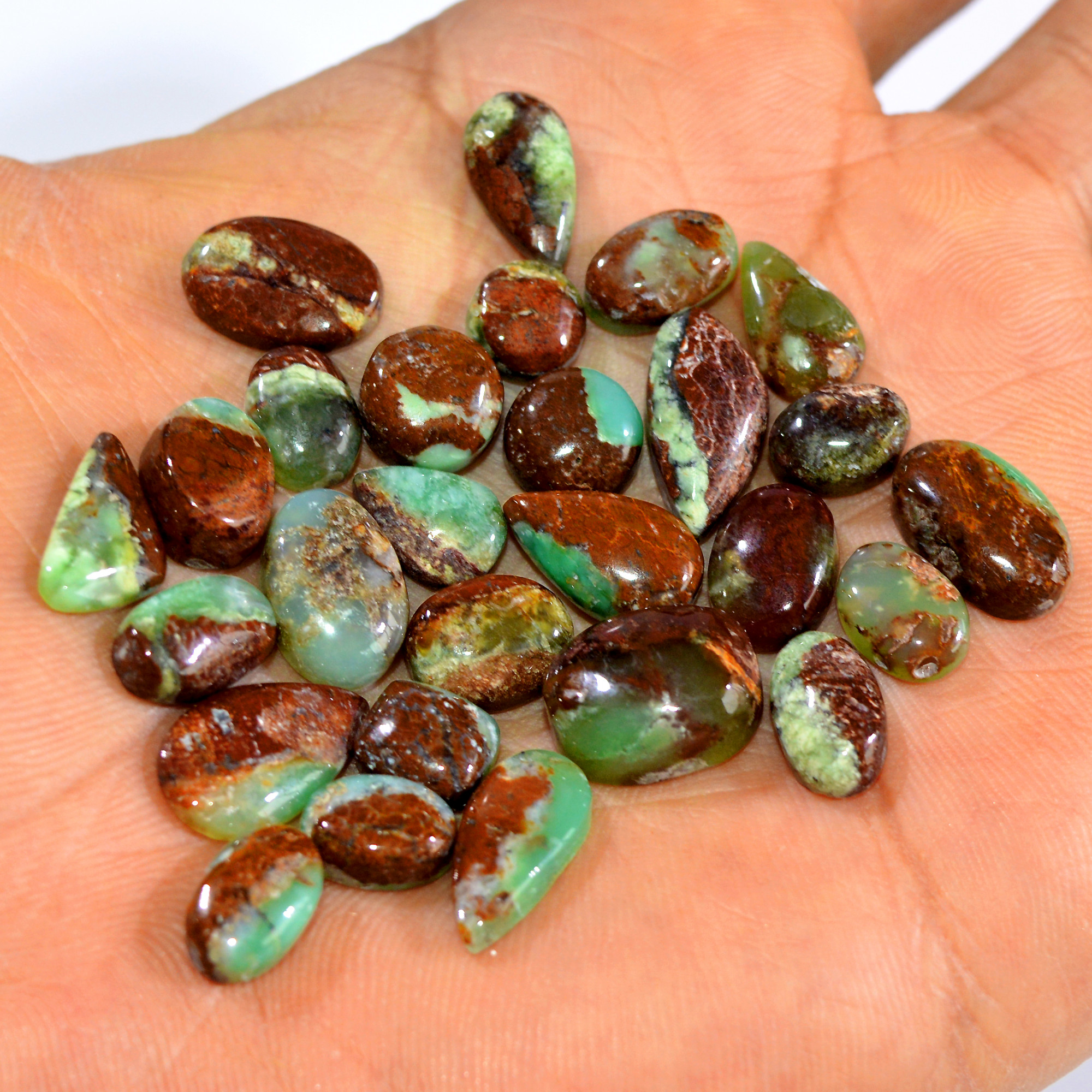 27Pcs 93Cts Natural Green Chrysoprase Cabochon Loose Mixed Shapes Gemstone Lot For Pendants Handmade Jewelry Supplies 12x10 7x5mm 15971