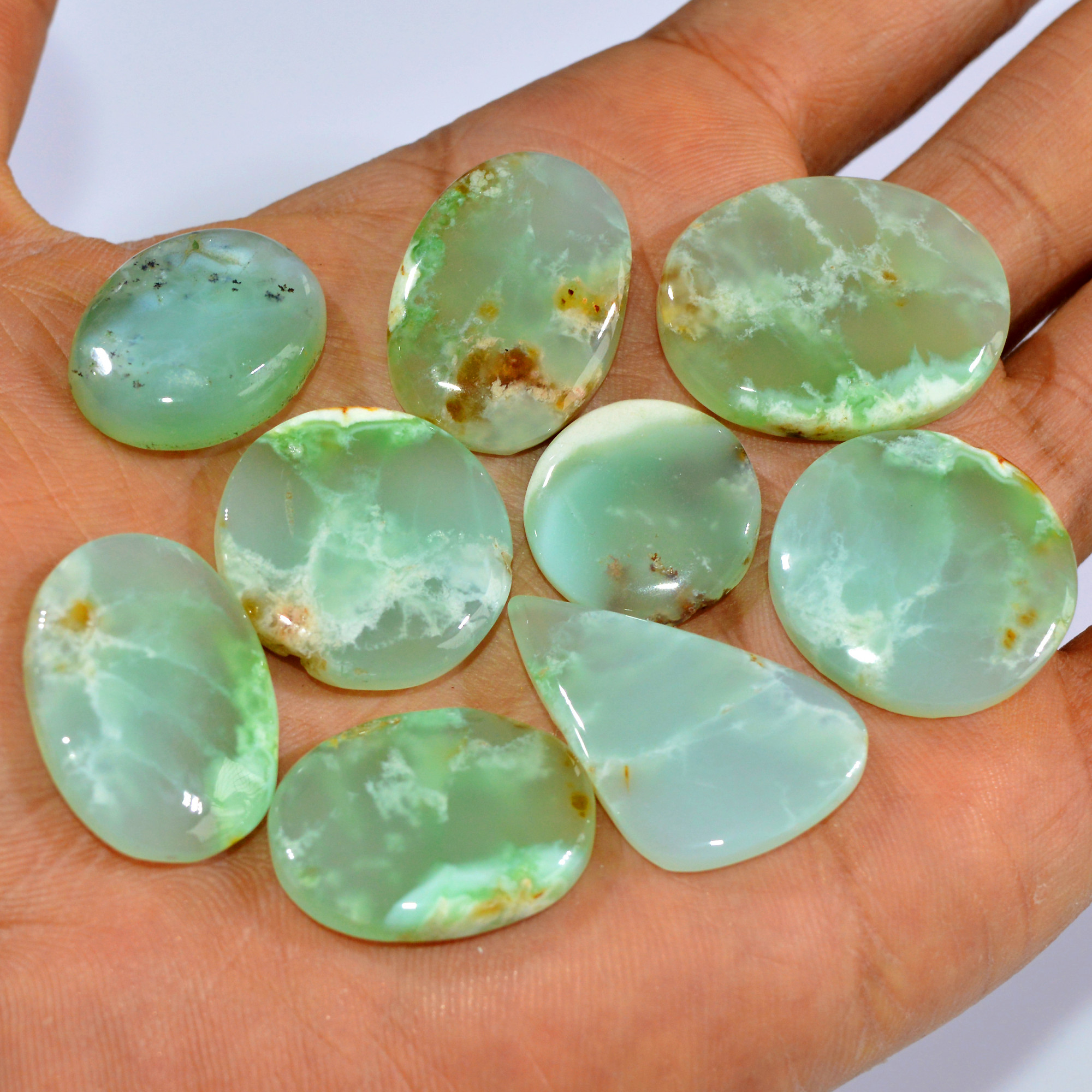 9Pcs 197Cts Natural Green Chrysoprase Cabochon Loose Mixed Shapes Gemstone Lot For Pendants Handmade Jewelry Supplies 29x22 17x17mm 15973