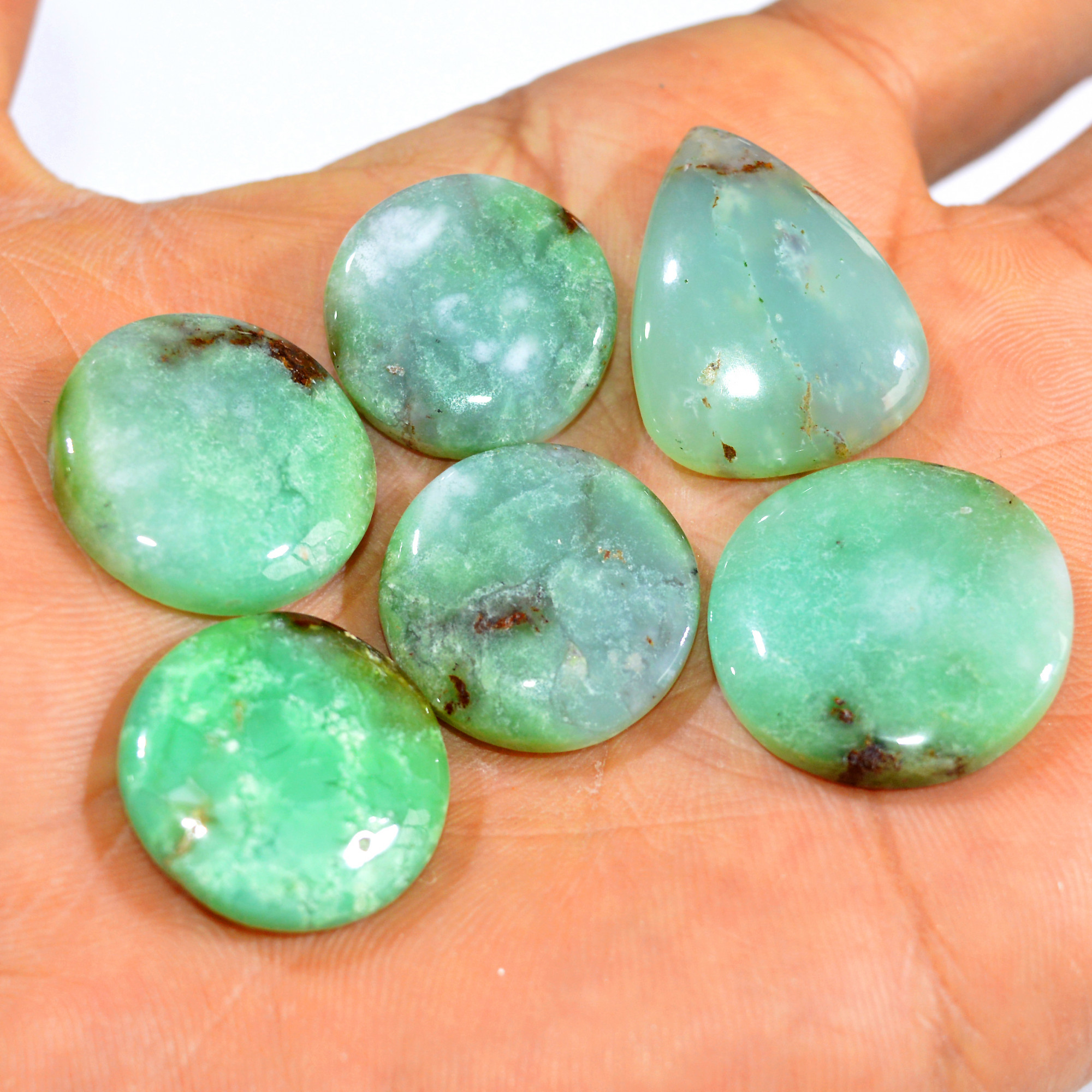 6Pcs 141Cts Natural Green Chrysoprase Cabochon Loose Mixed Shapes Gemstone Lot For Pendants Handmade Jewelry Supplies 26x20 20x20mm 15975