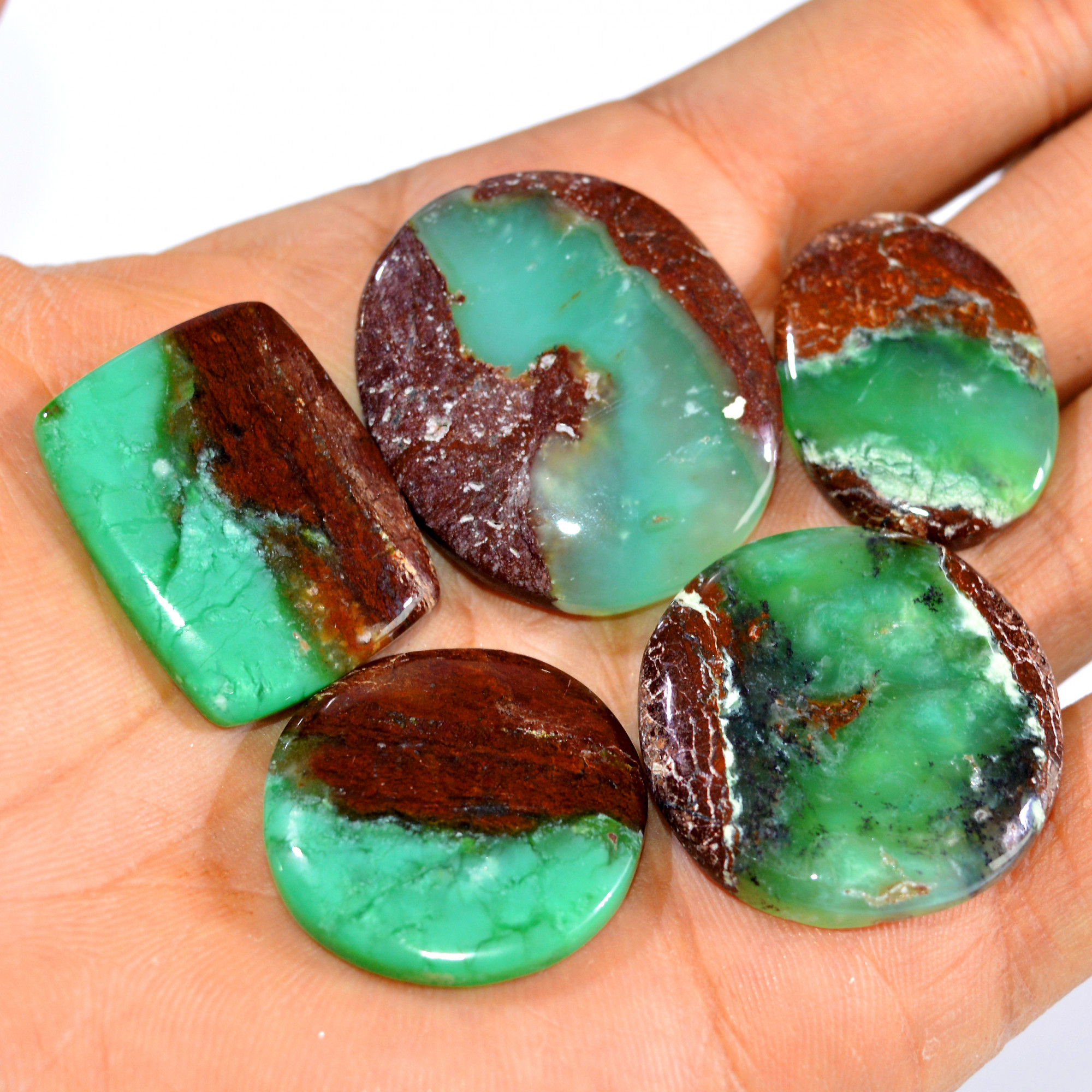 5Pcs 194Cts Natural Green Chrysoprase Cabochon Loose Mixed Shapes Gemstone Lot For Pendants Handmade Jewelry Supplies 35x30 28x20mm 15977