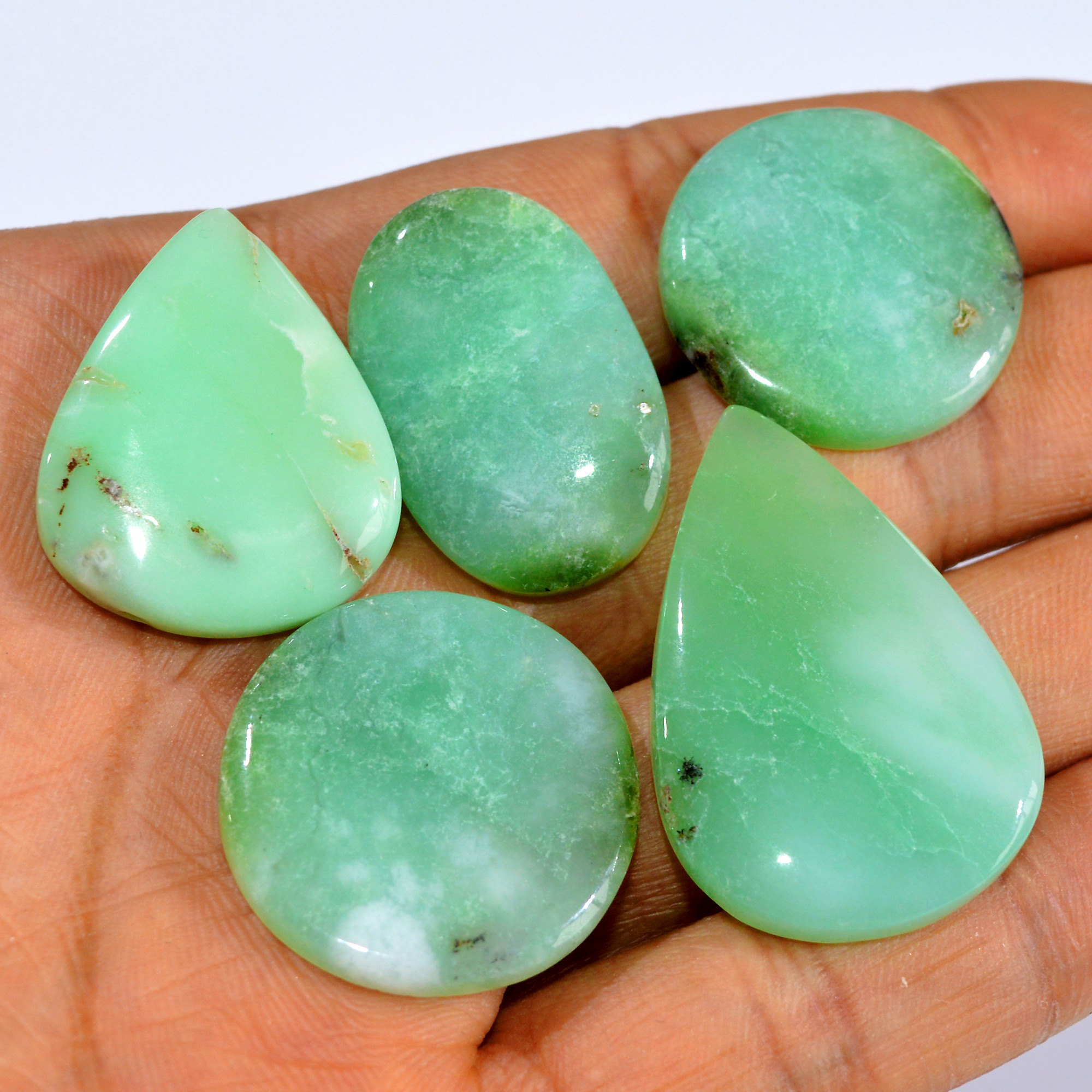 5Pcs 163Cts Natural Green Chrysoprase Cabochon Loose Mixed Shapes Gemstone Lot For Pendants Handmade Jewelry Supplies 37x24 25x25mm 15978