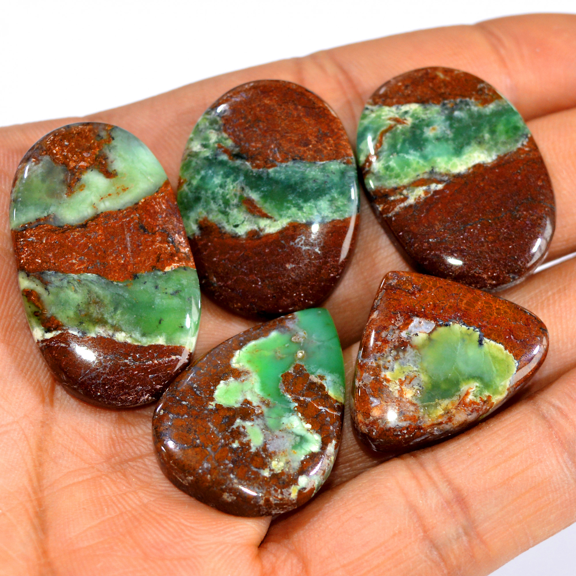 5Pcs 156Cts Natural Green Chrysoprase Cabochon Loose Mixed Shapes Gemstone Lot For Pendants Handmade Jewelry Supplies 35x20 25x20mm 15979