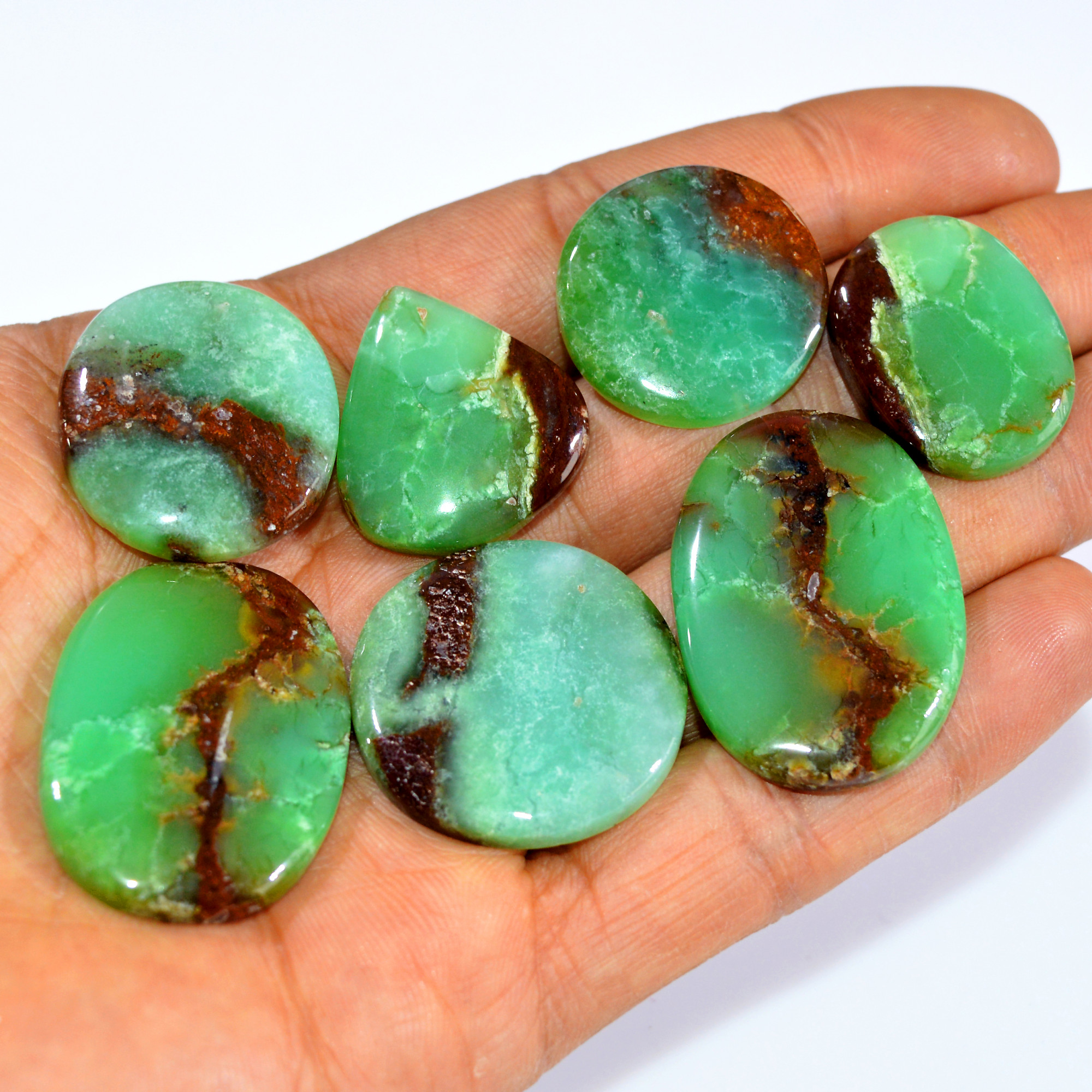 7Pcs 243Cts Natural Green Chrysoprase Cabochon Loose Mixed Shapes Gemstone Lot For Pendants Handmade Jewelry Supplies 35x24 24x22mm 15980