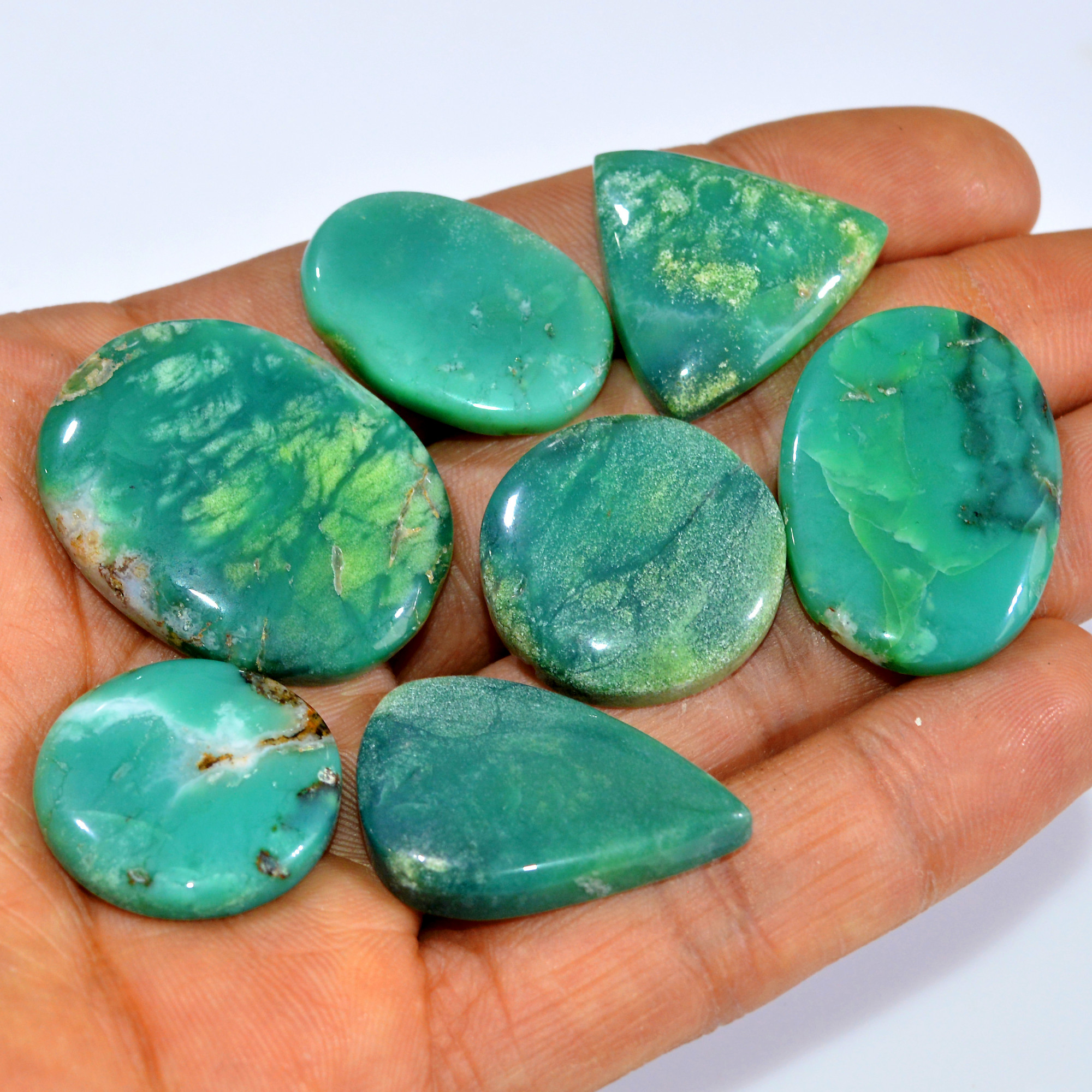 7Pcs 200Cts Natural Green Chrysoprase Cabochon Loose Semi Precious Wholesale Lot Jewelry Making Wire Wrapping Pendant 32x25 20x20mm 15992