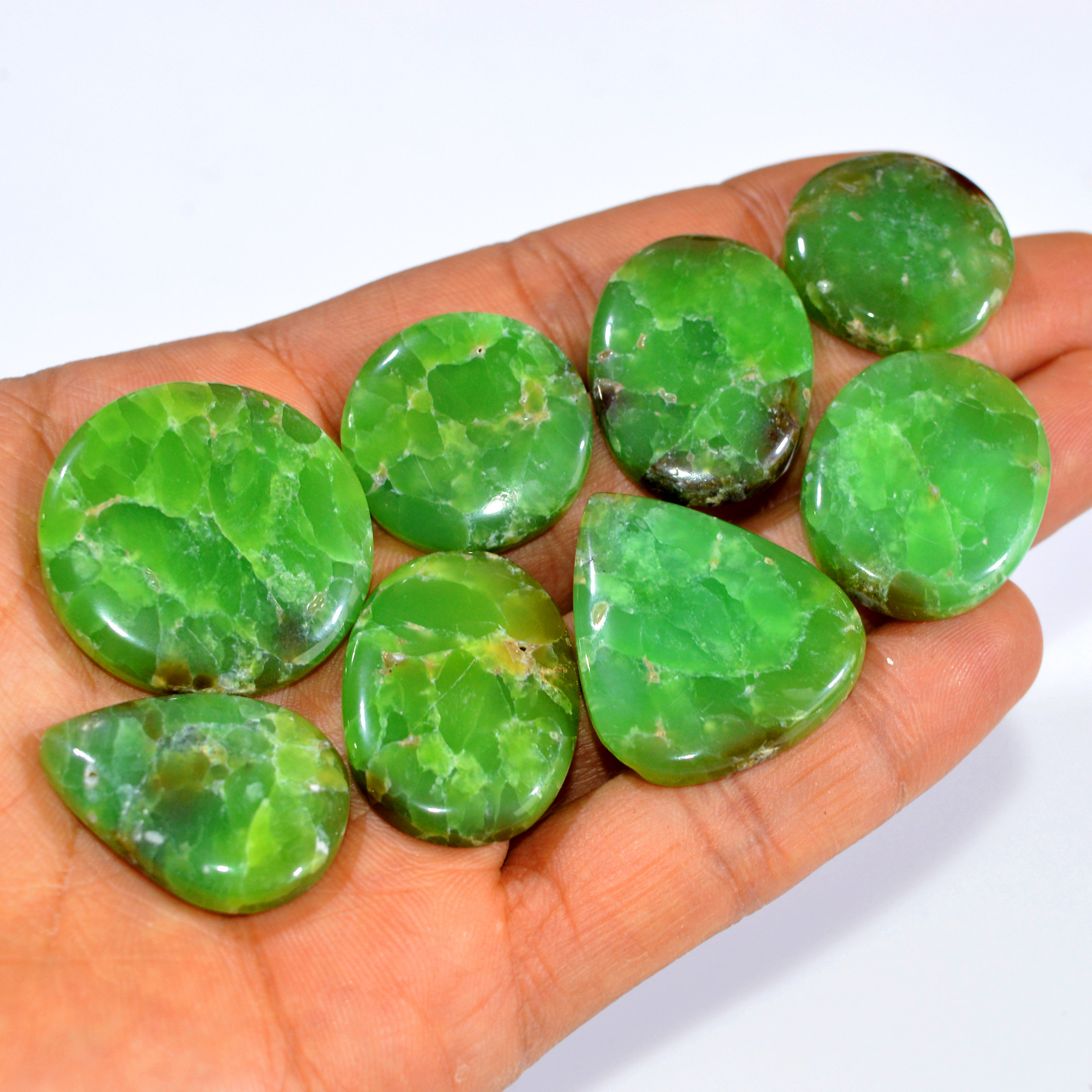8Pcs 220Cts Natural Green Chrysoprase Cabochon Loose Semi Precious Wholesale Lot Jewelry Making Wire Wrapping Pendant 30x30 22x22mm 15993