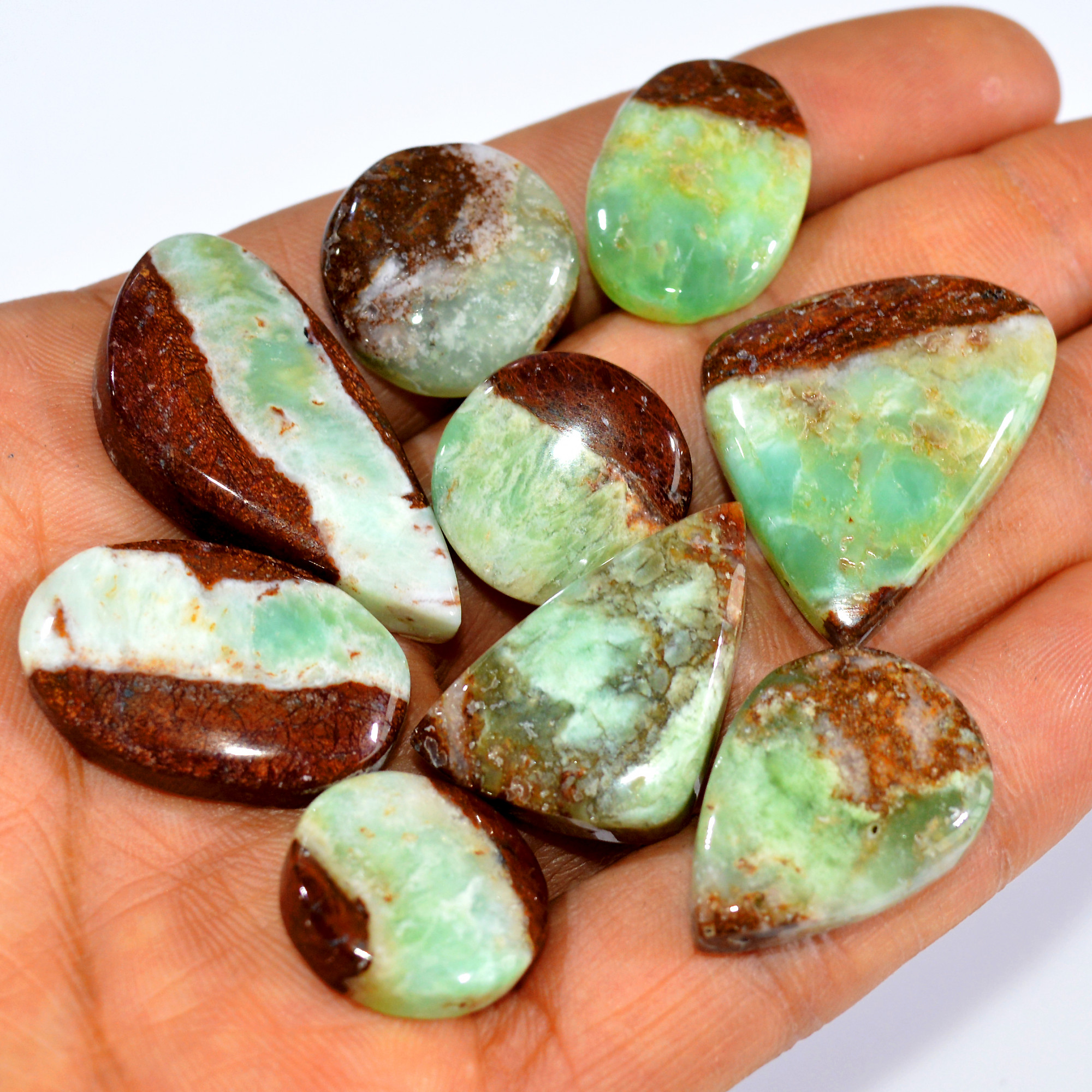 9Pcs 234Cts Natural Green Chrysoprase Cabochon Loose Semi Precious Wholesale Lot Jewelry Making Wire Wrapping Pendant 35x16 15x15mm 15994