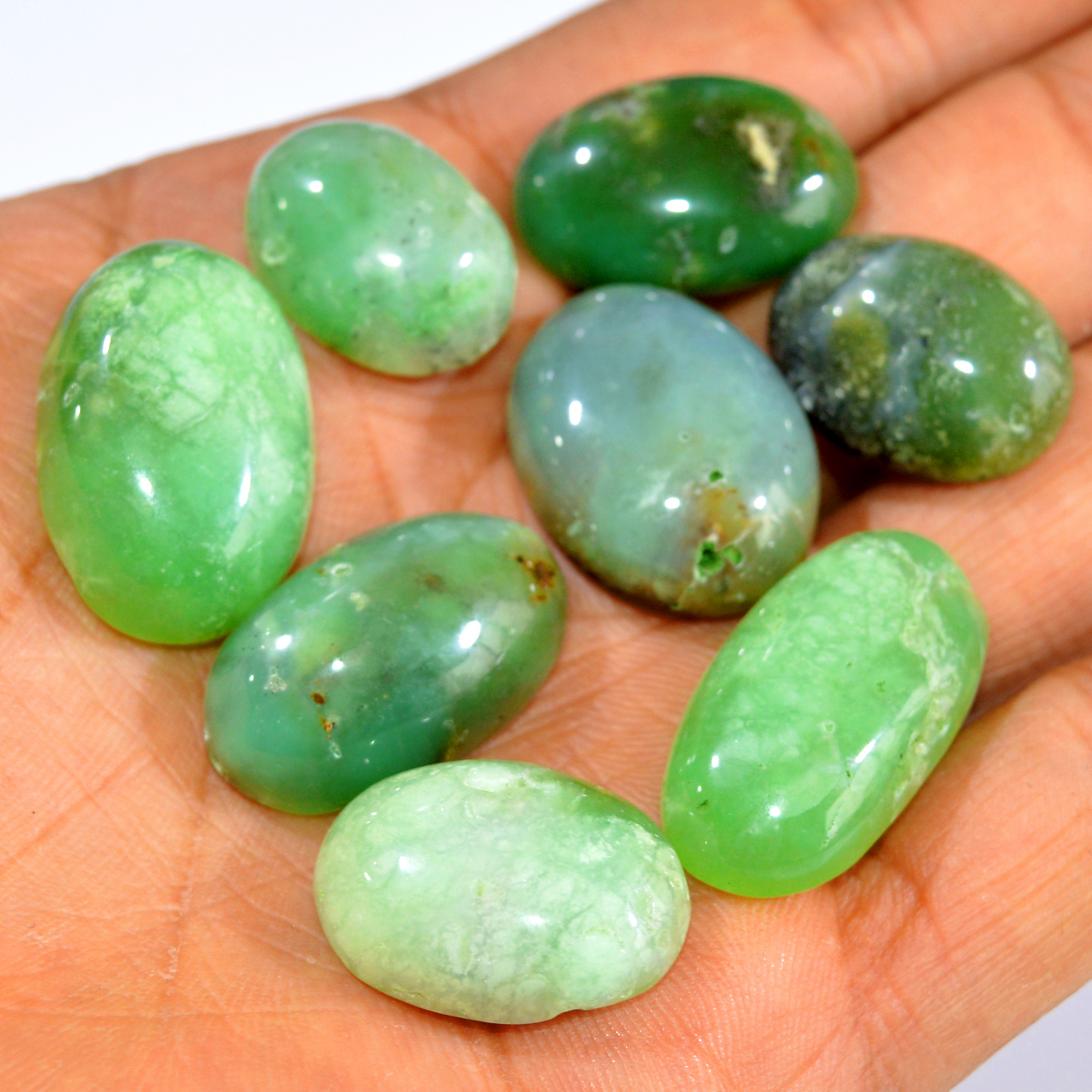 8Pcs 202Cts Natural Green Chrysoprase Cabochon Loose Semi Precious Wholesale Lot Jewelry Making Wire Wrapping Pendant 26x14 19x14mm 15999