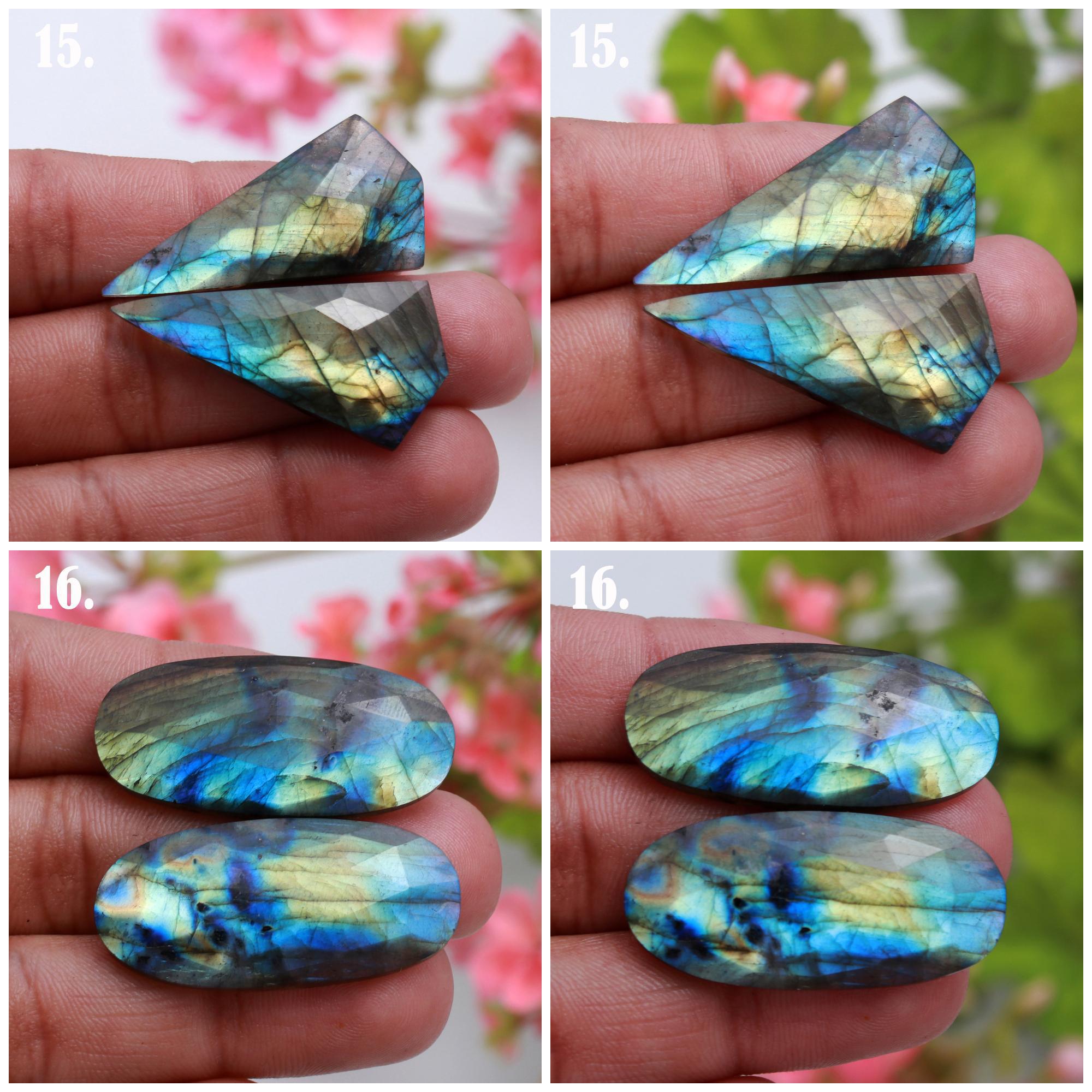 Natural Multi Fire Labradorite Rose Cut Faceted Pair Cabochon Mix Shape Loose Gemstone