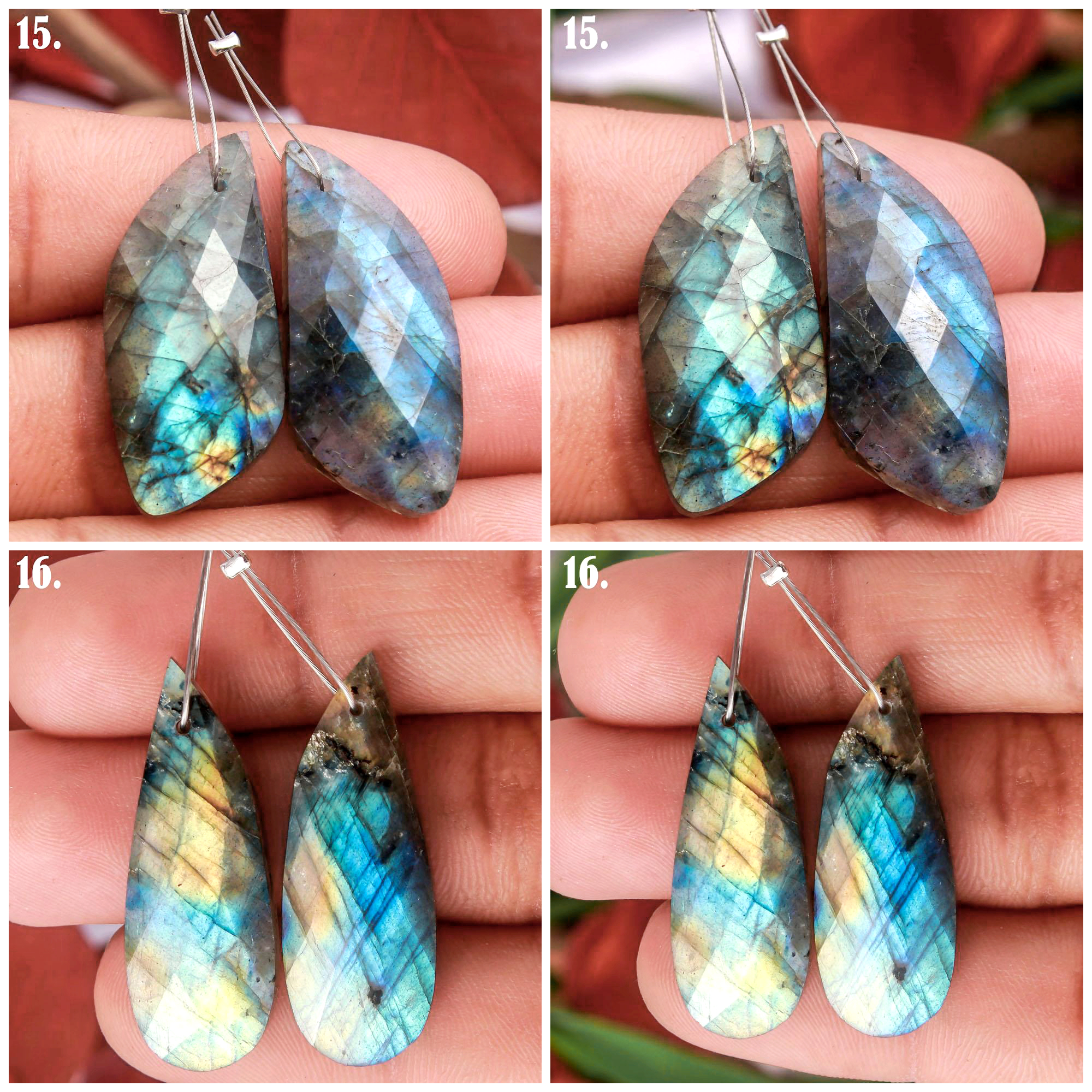 Natural Faceted Labradorite Front To Back Drilled Earring Pair Loose Gemstone