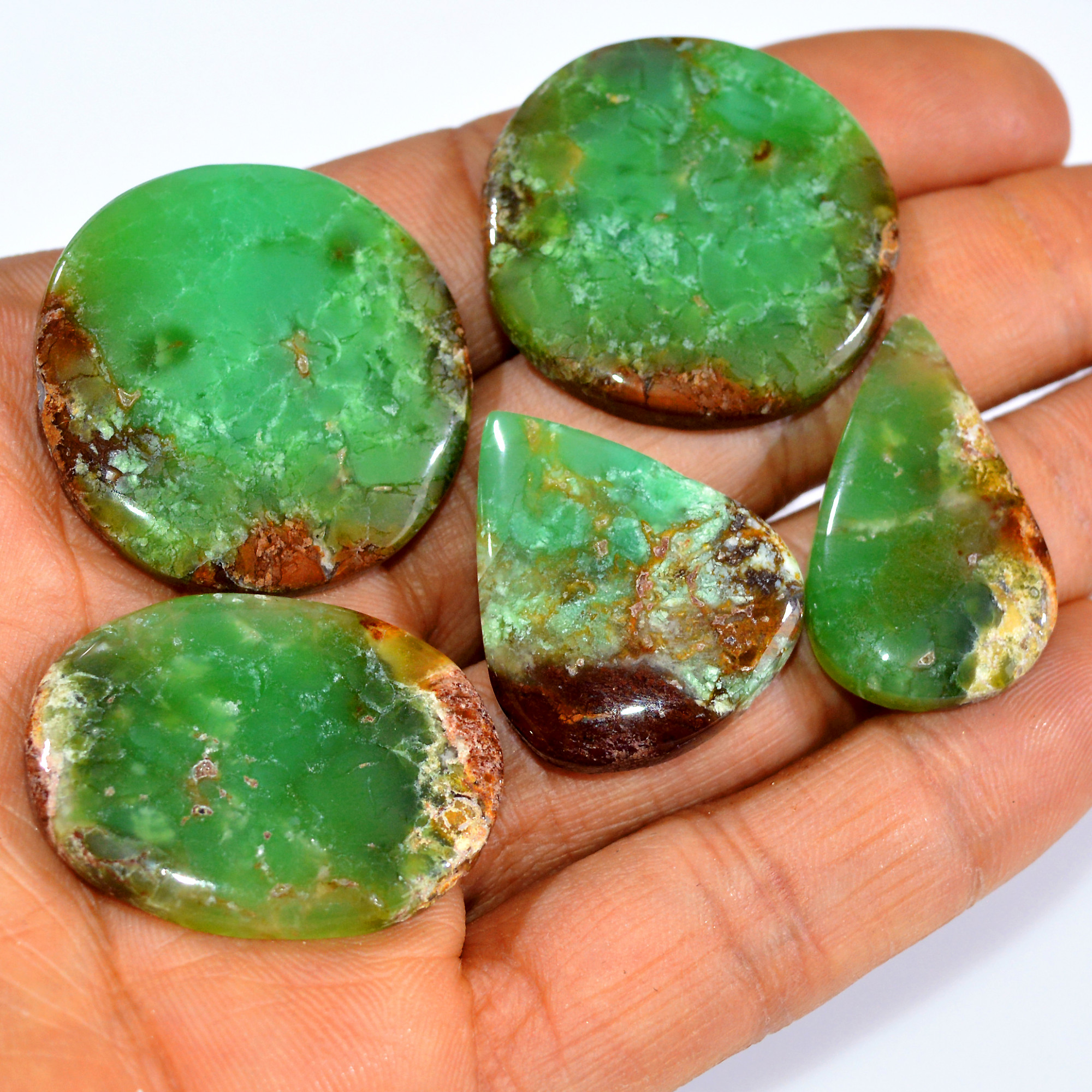 5Pcs 183Cts Natural Green Chrysoprase Cabochon Handmade Jewelry Making Wire Wrapping Pendant Loose Gemstone Lot 31x31 26x21mm 16002