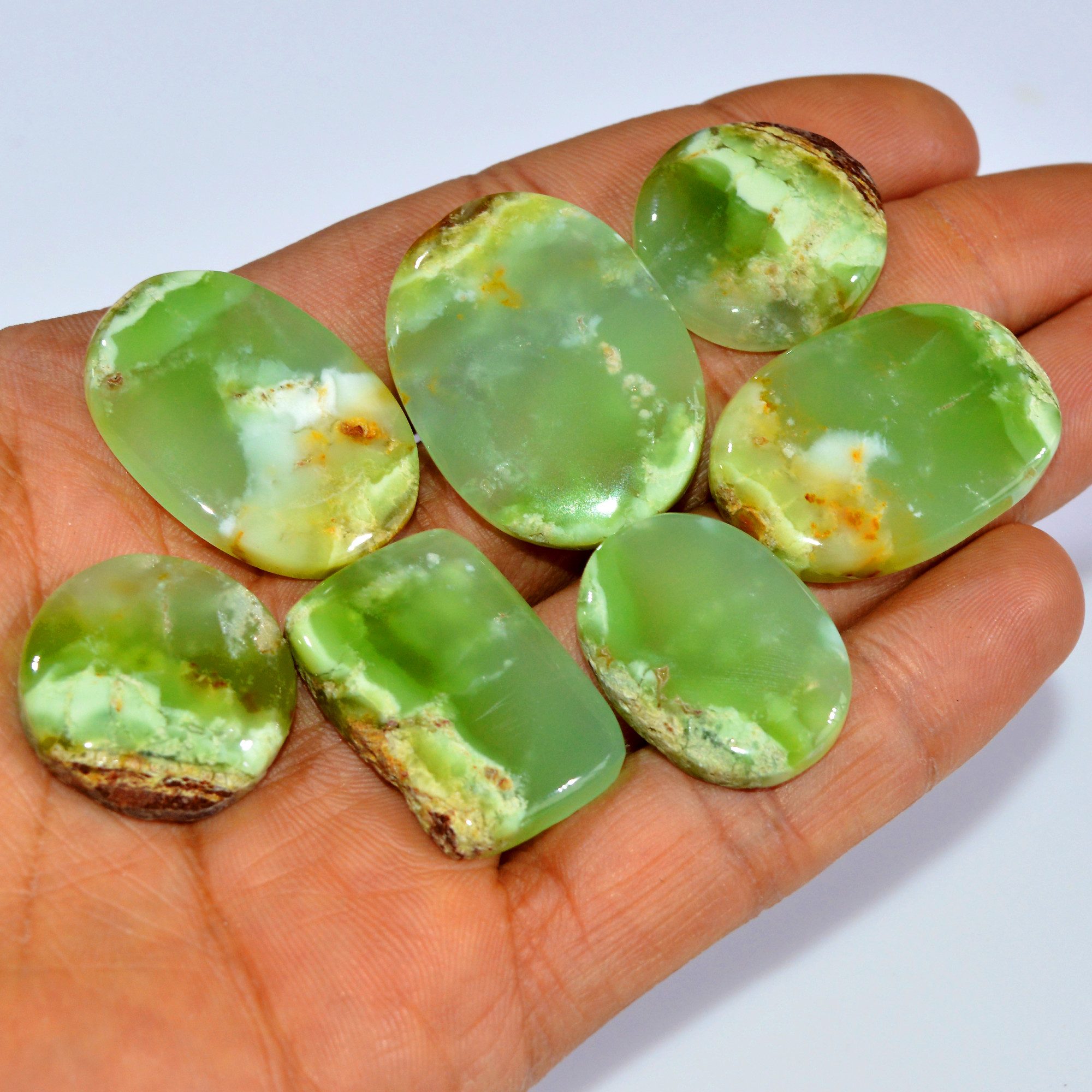 7Pcs 239Cts Natural Green Chrysoprase Cabochon Handmade Jewelry Making Wire Wrapping Pendant Loose Gemstone Lot 32x24 21x21mm 16003