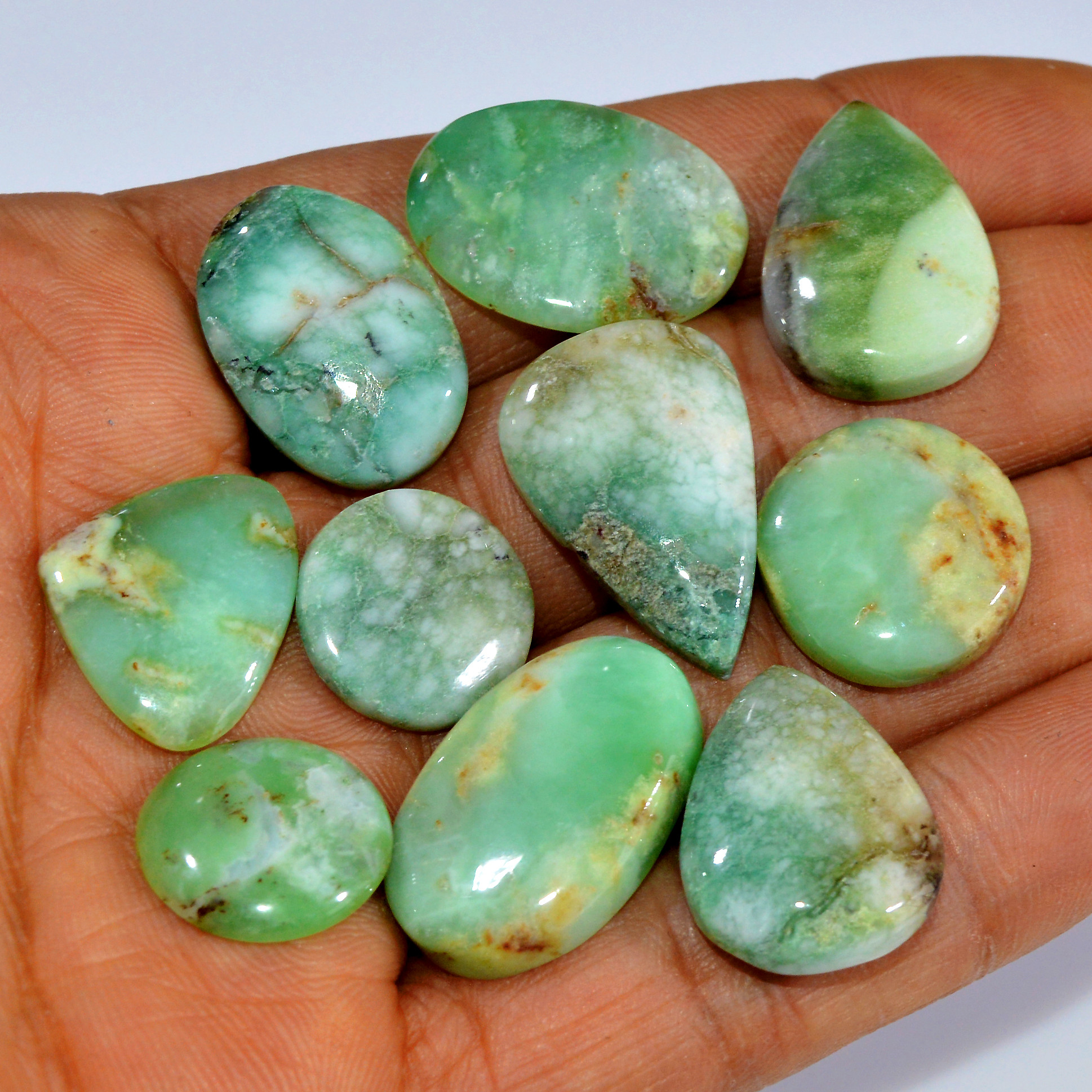 10Pcs 154Ct Natural Chrysoprase Cabochon Loose Gemstone Lot 25x15 14x14mm 16005
