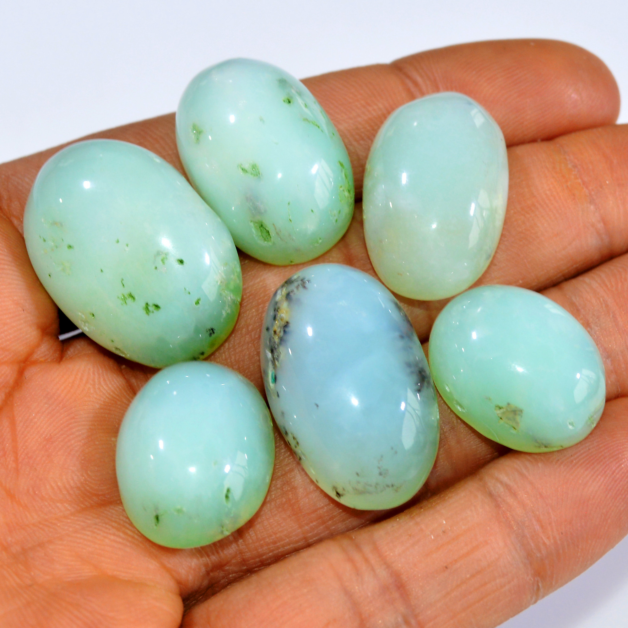 6Pcs 215Cts Natural Green Chrysoprase Cabochon Handmade Jewelry Making Wire Wrapping Pendant Loose Gemstone Lot 27x20 20x15mm 16007