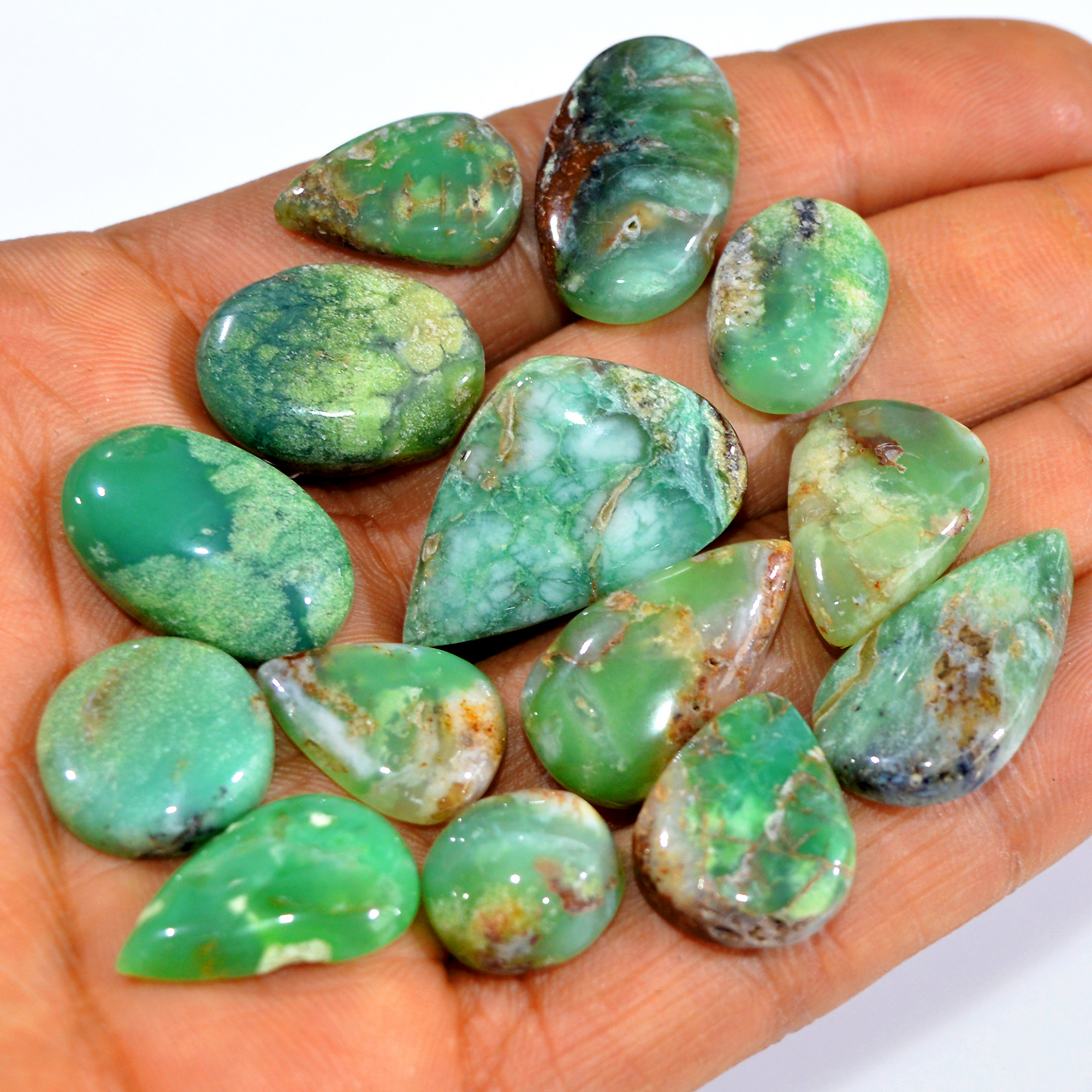 14Pcs 162Cts Natural Green Chrysoprase Cabochon Handmade Jewelry Making Wire Wrapping Pendant Loose Gemstone Lot 25x15 11x11mm 16008