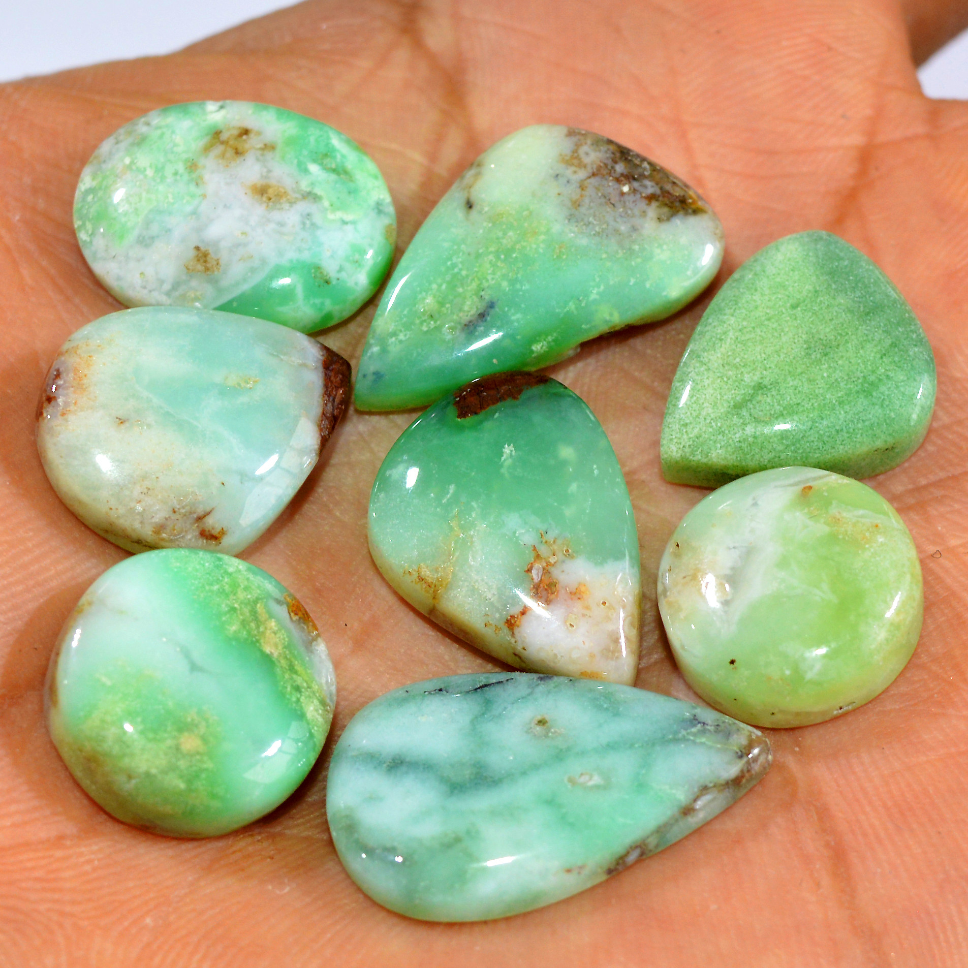 8Pcs 99Cts Natural Green Chrysoprase Cabochon Handmade Jewelry Making Wire Wrapping Pendant Loose Gemstone Lot 23x14 14x14mm 16010