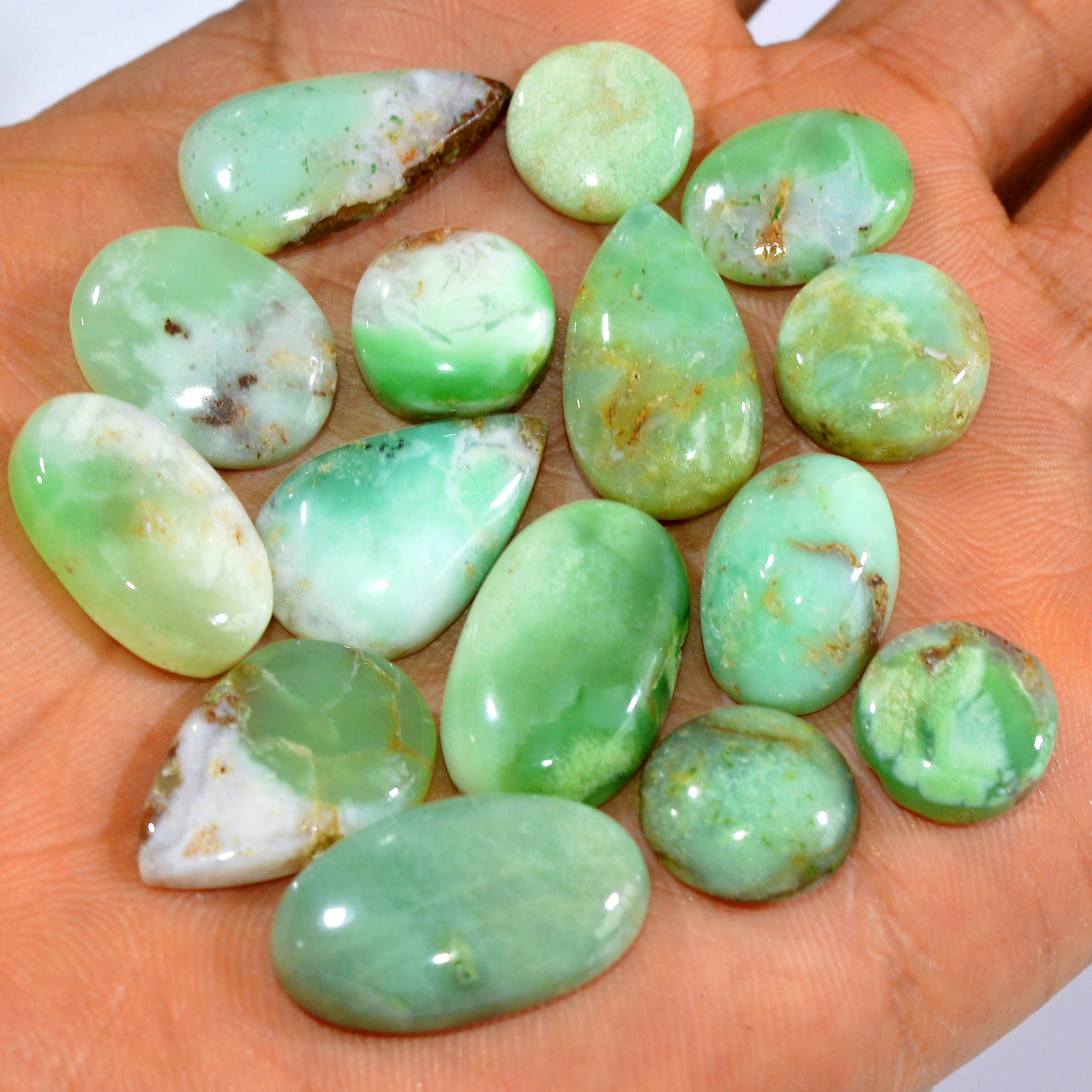 15Pcs 132Cts Natural Green Chrysoprase Cabochon Handmade Jewelry Making Wire Wrapping Pendant Loose Gemstone Lot 22x10 10x10mm 16011