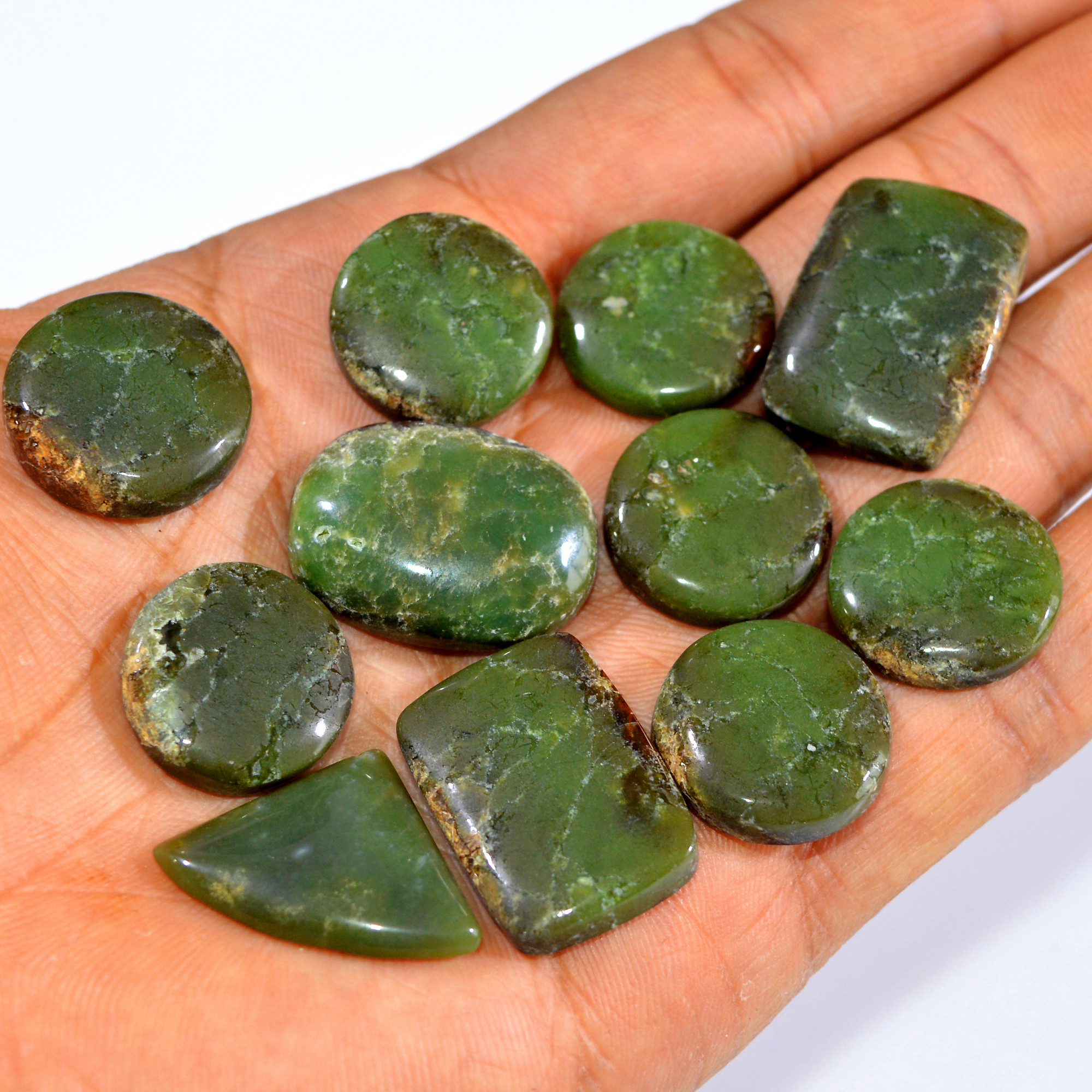 11Pcs 208Cts Natural Green Chrysoprase Cabochon Handmade Jewelry Making Wire Wrapping Pendant Loose Gemstone Lot 25x17 16x16mm 16013