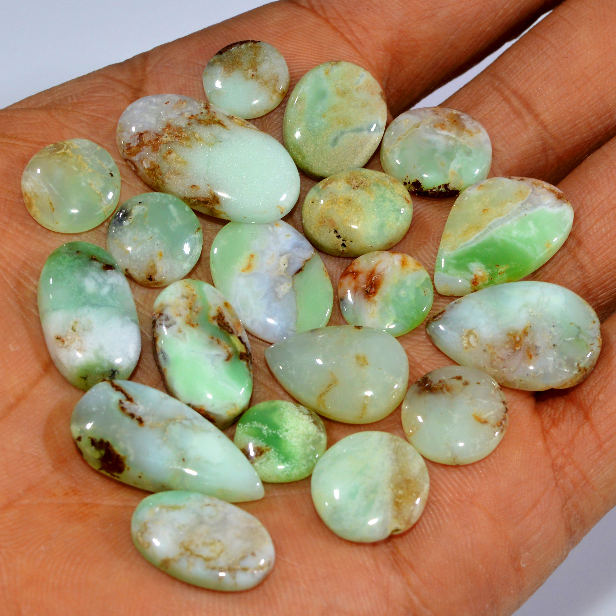 19Pcs 131Cts Natural Green Chrysoprase Cabochon Handmade Jewelry Making Wire Wrapping Pendant Loose Gemstone Lot 23x11 10x10mm 16014