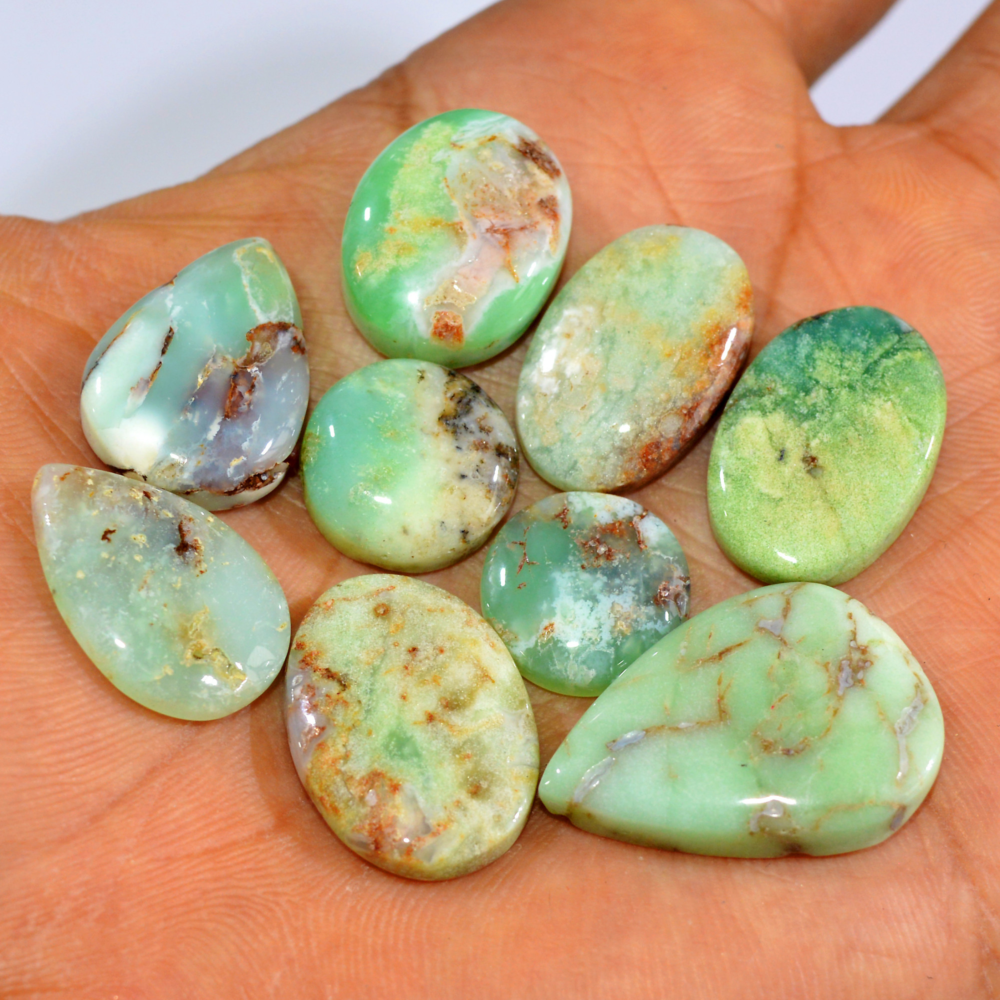 9Pcs 117Cts Natural Green Chrysoprase Cabochon Handmade Jewelry Making Wire Wrapping Pendant Loose Gemstone Lot 25x19 12x12mm 16016