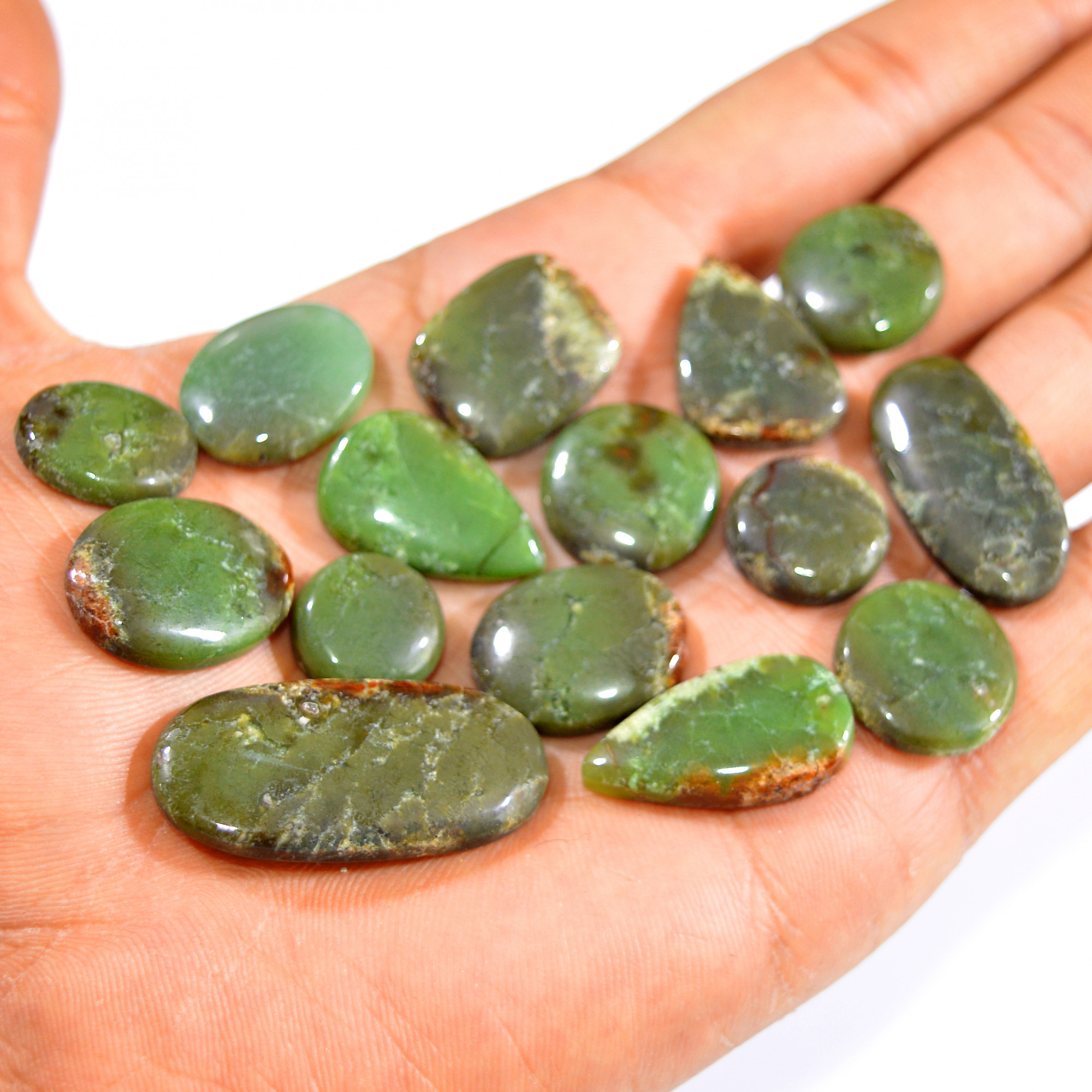 15Pcs 223Cts Natural Green Chrysoprase Cabochon Handmade Jewelry Making Wire Wrapping Pendant Loose Gemstone Lot 35x15 13x13mm 16018