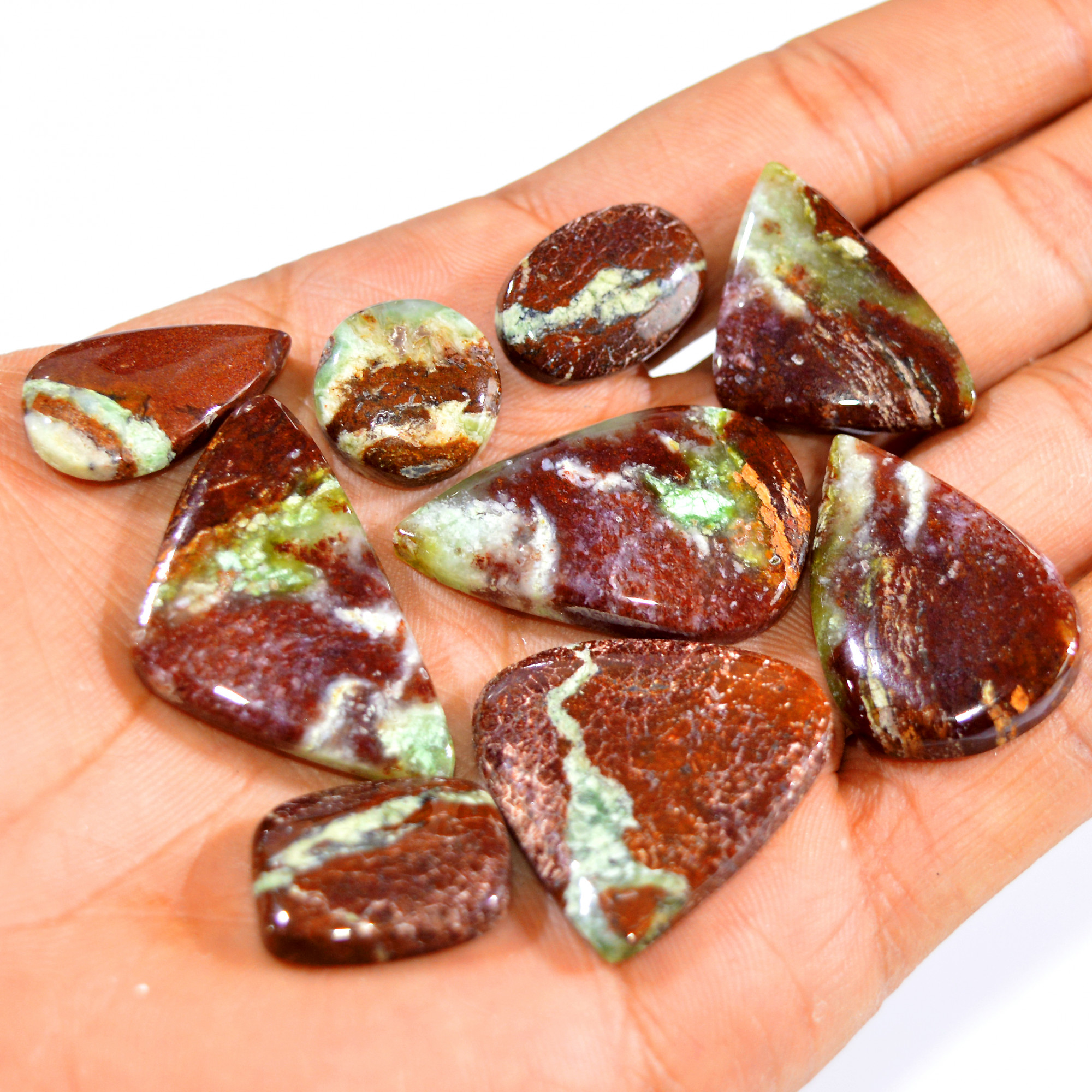 9Pcs 190Cts Natural Green Chrysoprase Cabochon Handmade Jewelry Making Wire Wrapping Pendant Loose Gemstone Lot 35x20 14x14mm 16019