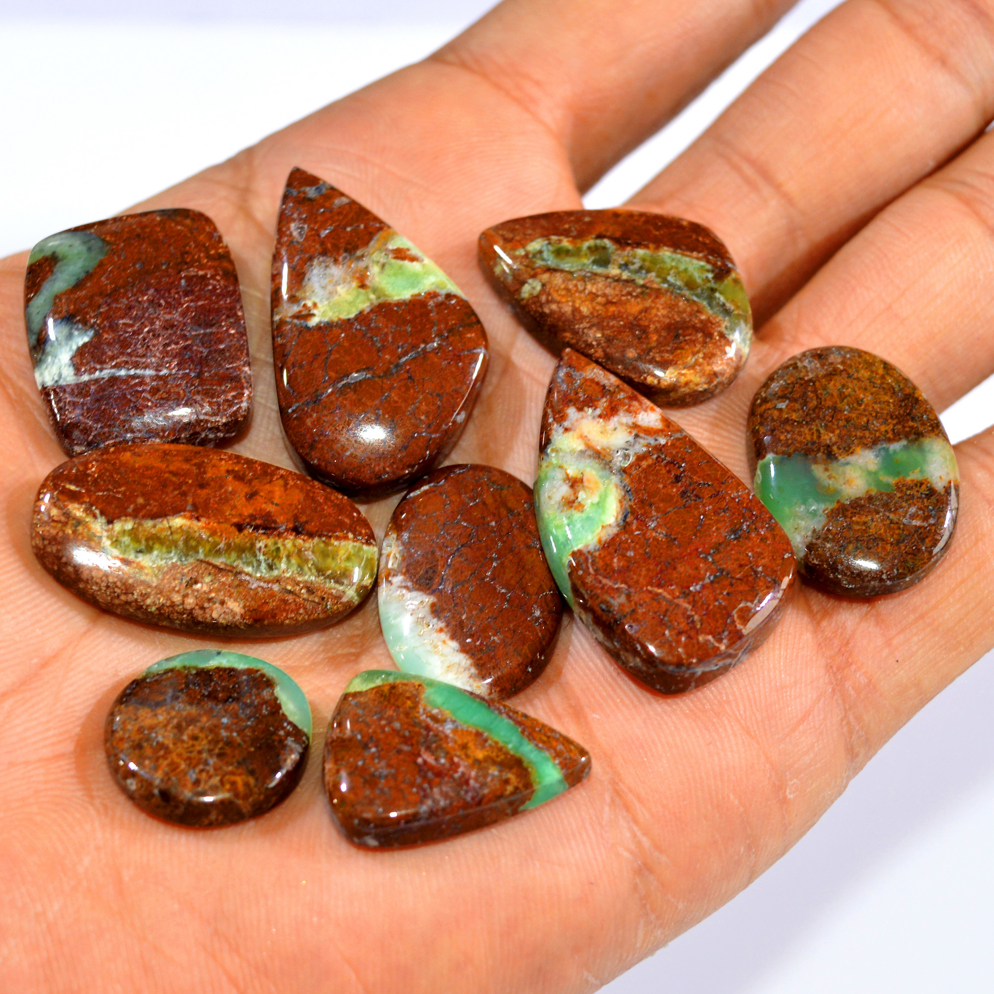 9Pcs 195Cts Natural Green Chrysoprase Cabochon Handmade Jewelry Making Wire Wrapping Pendant Loose Gemstone Lot 33x18 15x15mm 16020