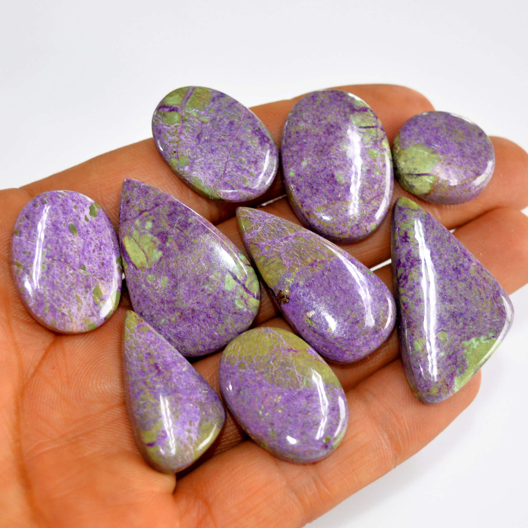 9Pcs 177Cts Natural Stichtite Cabochon lot Purple Crystal Mix Shape Serpentine Loose Gemstone Cabs for wire wrapping 36x20 17x17mm16021