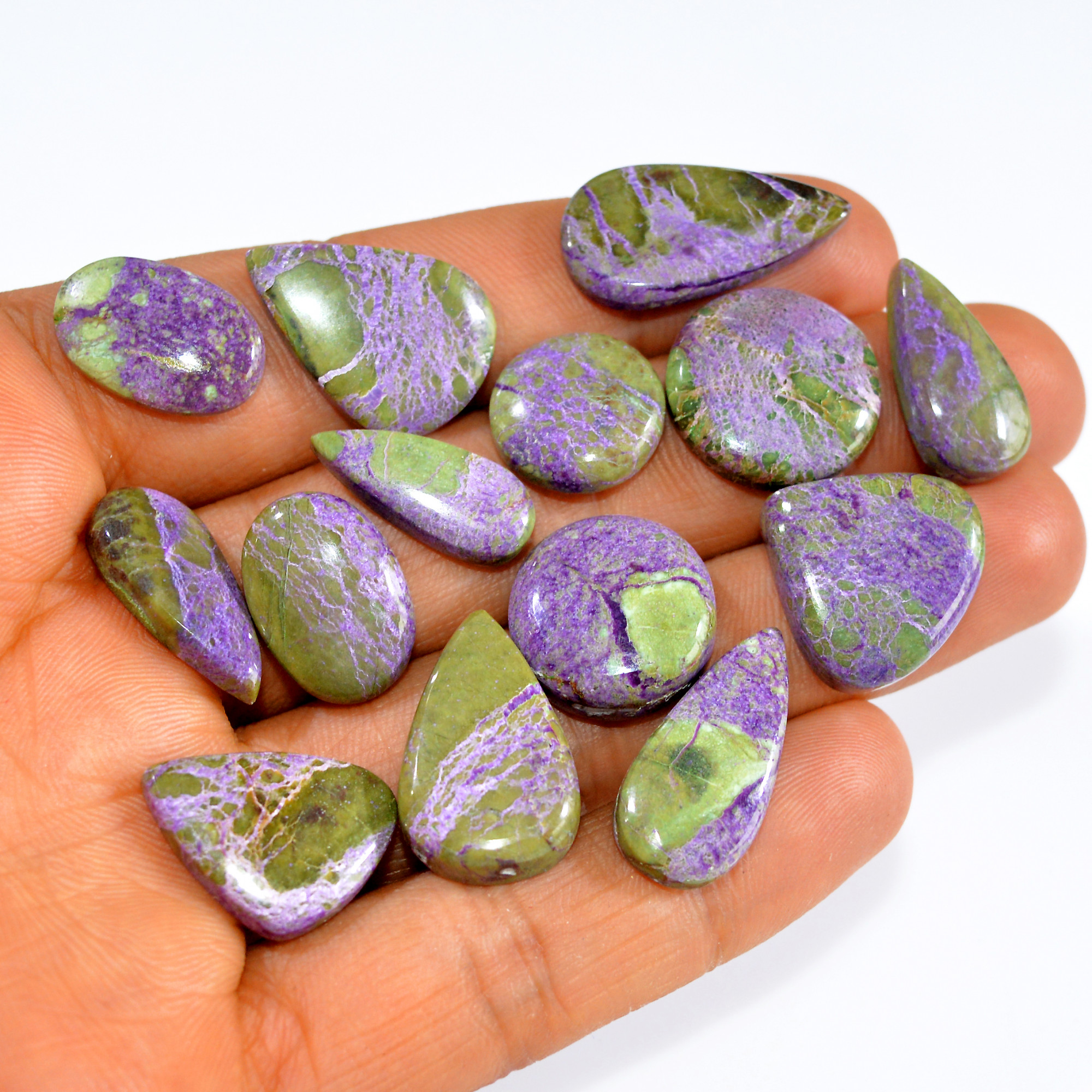 14Pcs 125Cts Natural Stichtite Cabochon lot Purple Crystal Mix Shape Serpentine Loose Gemstone Cabs for wire wrapping 24x11 16x10mm16024