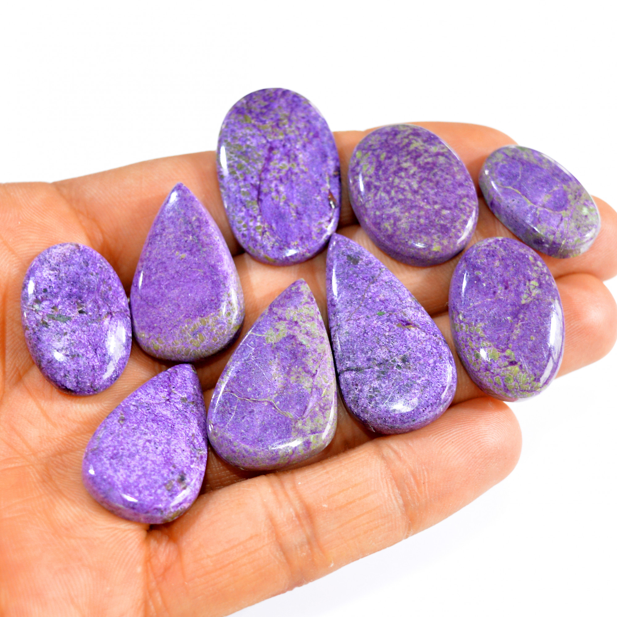 9Pcs 161Cts Natural Stichtite Cabochon lot Purple Crystal Mix Shape Serpentine Loose Gemstone Cabs for wire wrapping 33x15 20x14mm16027