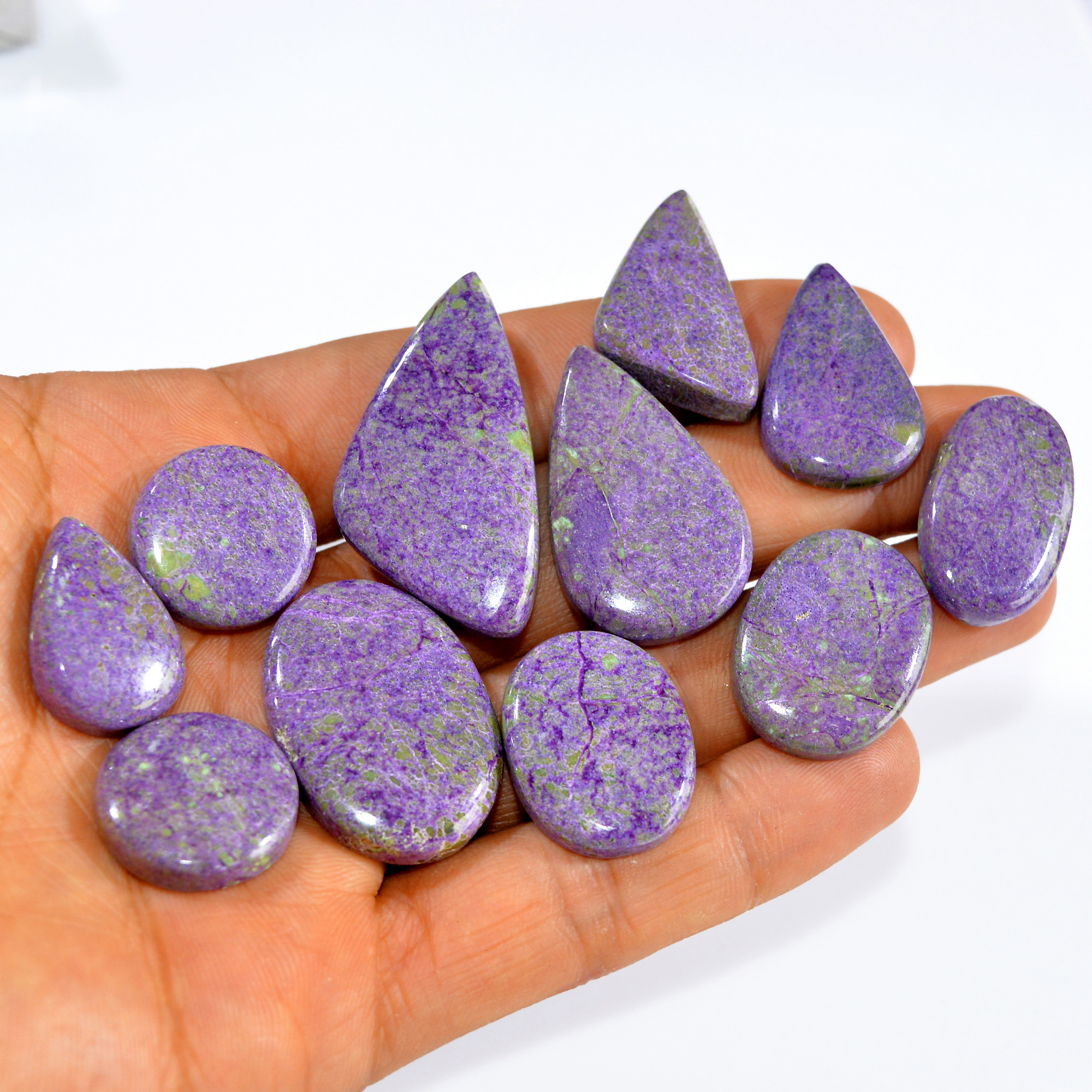 11Pcs 22Cts Natural Stichtite Cabochon lot Purple Crystal Mix Shape Serpentine Loose Gemstone Cabs for wire wrapping 40x20 18x18mm16028