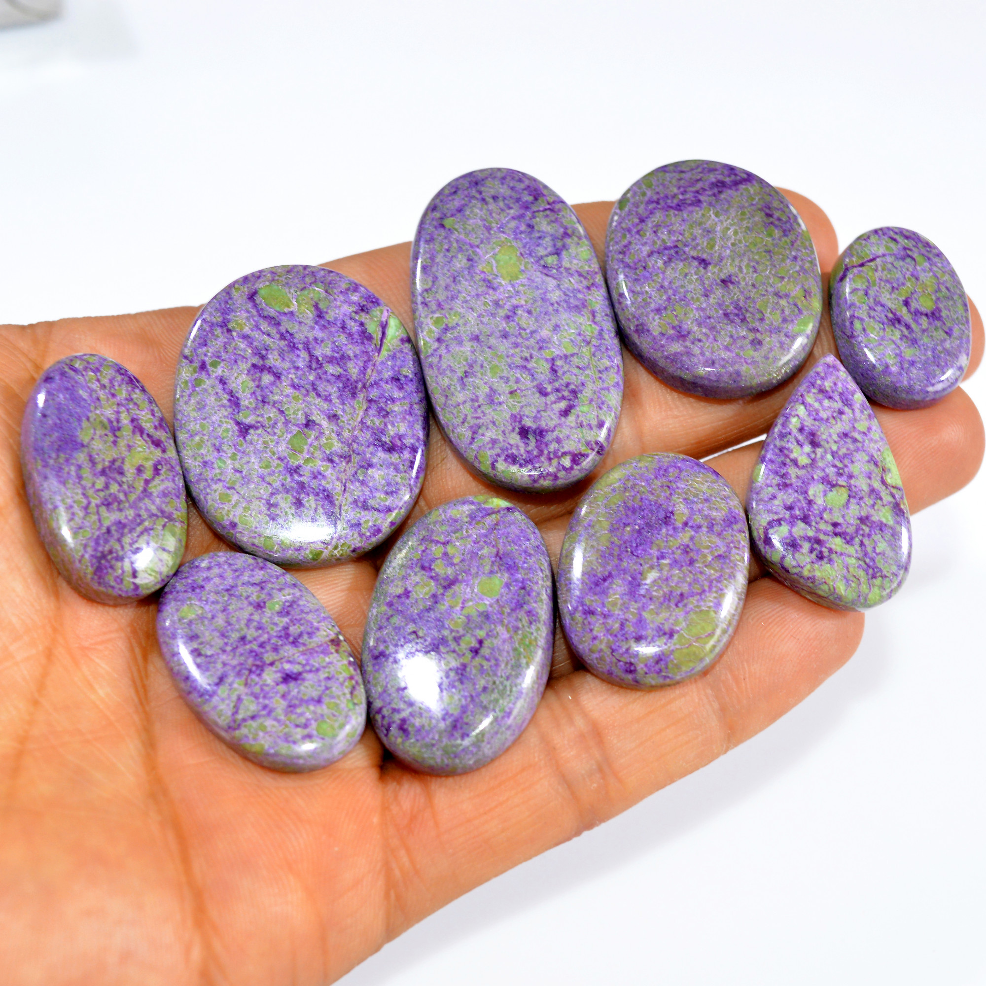 9Pcs 257Cts Natural Stichtite Cabochon lot Purple Crystal Mix Shape Serpentine Loose Gemstone Cabs for wire wrapping 40x21 20x15mm16029
