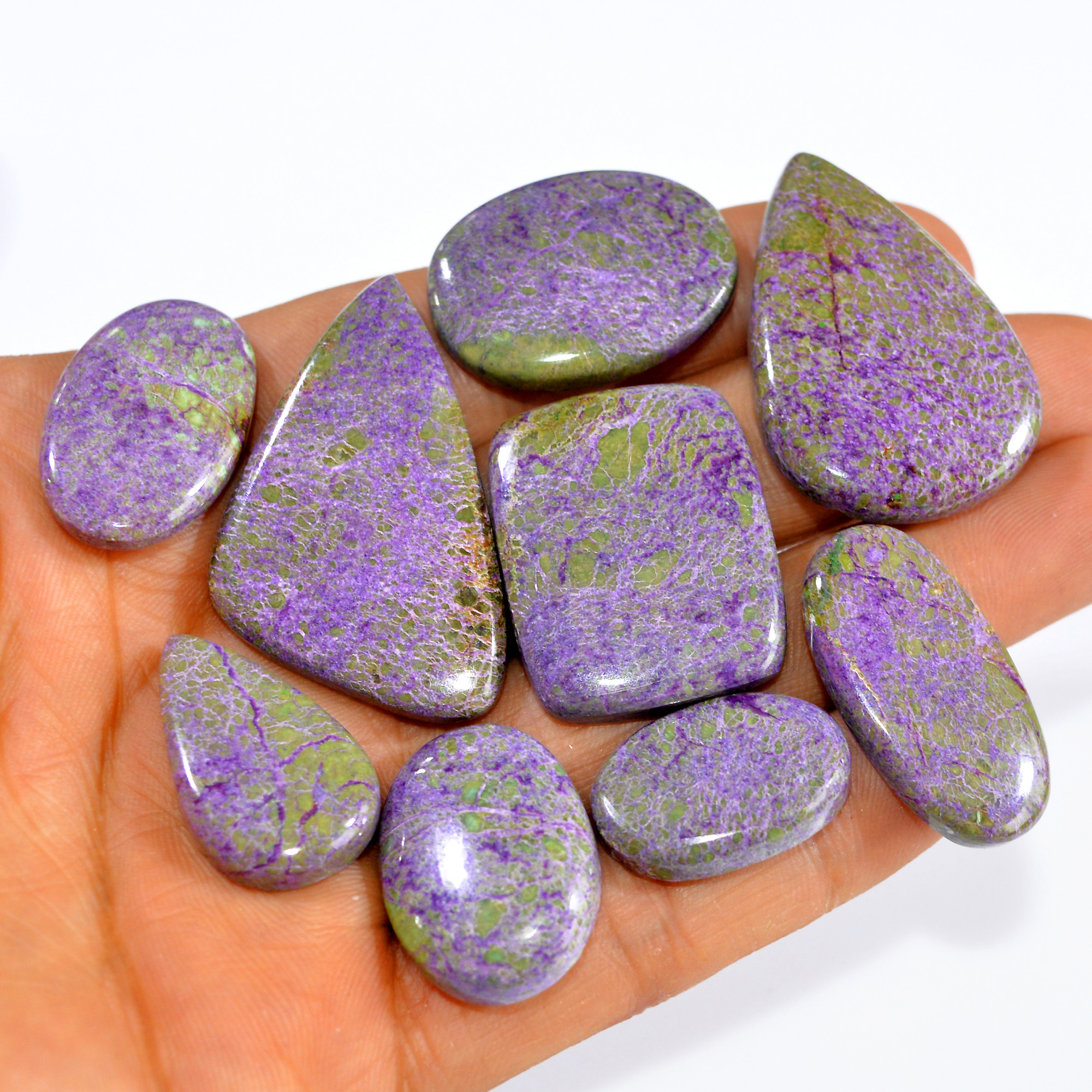 9Pcs 226Cts Natural Stichtite Cabochon lot Purple Crystal Mix Shape Serpentine Loose Gemstone Cabs for wire wrapping 42x25 21x14mm16032