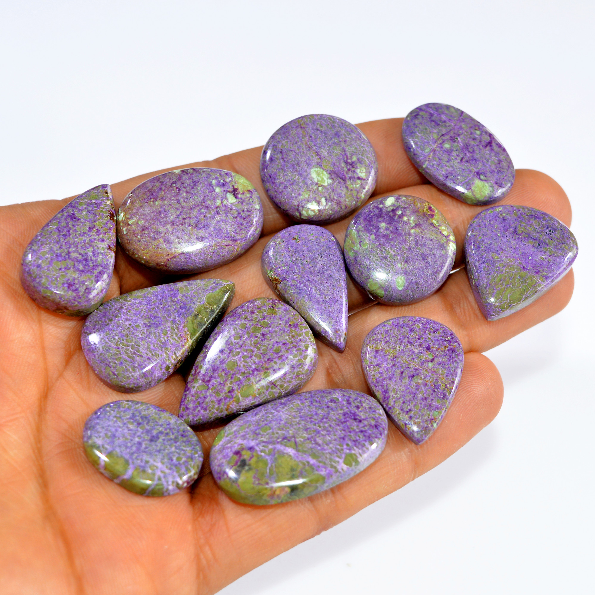 12Pcs 202Cts Natural Stichtite Cabochon lot Purple Crystal Mix Shape Serpentine Loose Gemstone Cabs for wire wrapping 30x19 21x15mm16033