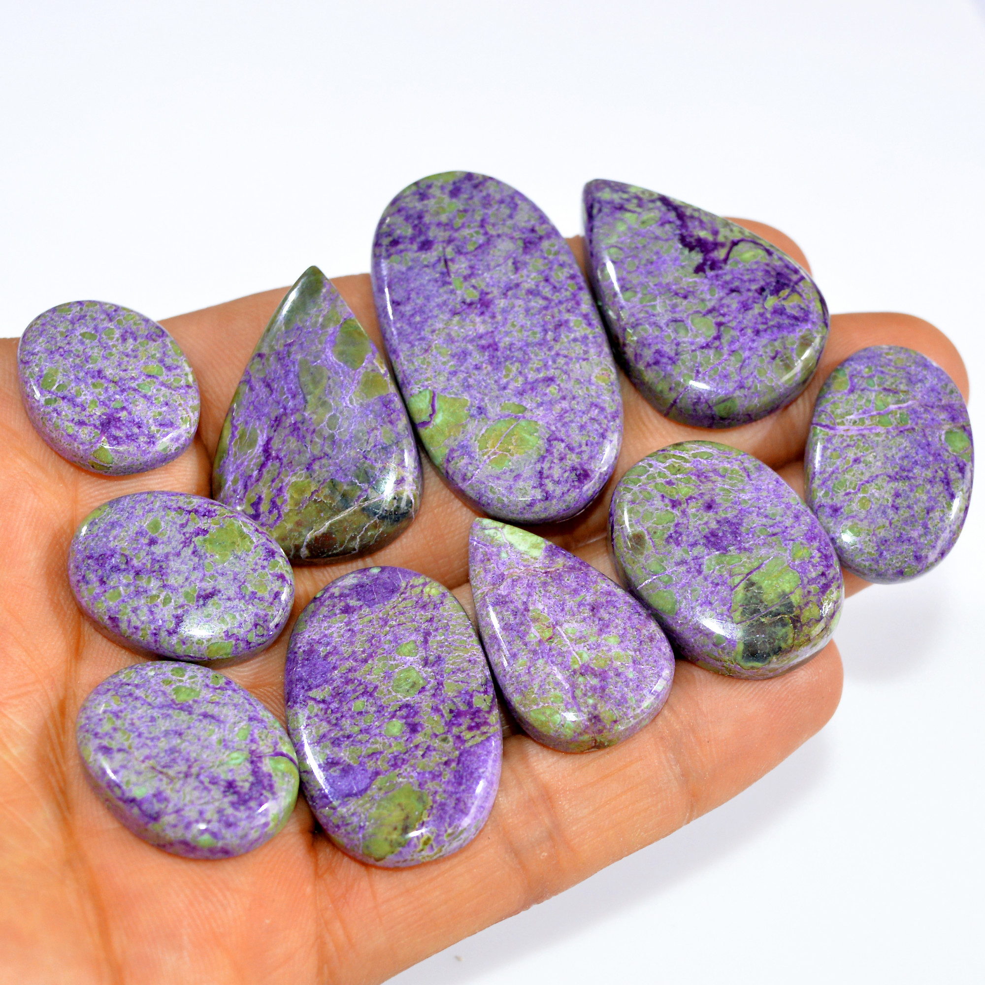 10Pcs 269Cts Natural Stichtite Cabochon lot Purple Crystal Mix Shape Serpentine Loose Gemstone Cabs for wire wrapping 44x21 20x15mm16035