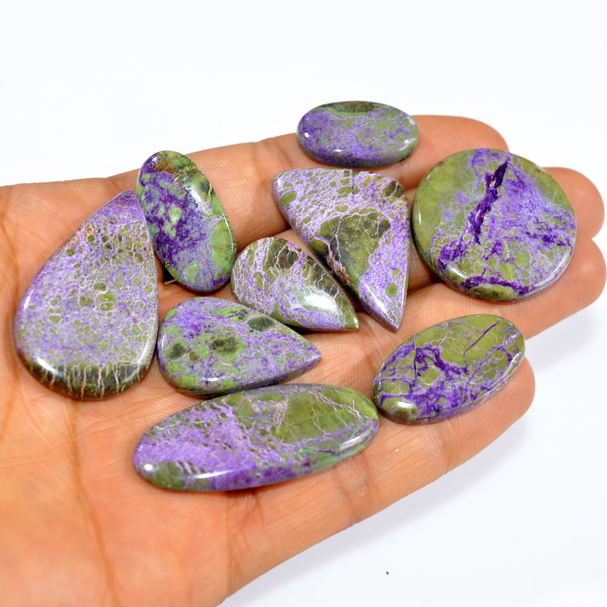9Pcs 212Cts Natural Purple Stichtite Cabochon Loose Gemstone Lot Craft supplies for Silver Jewelry And Crystal Healing 38x22 21x13mm16045