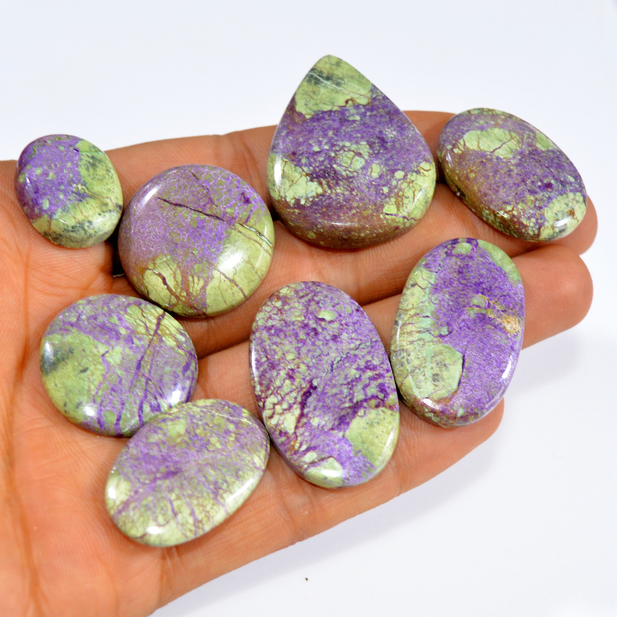 8Pcs 217Cts Natural Purple Stichtite Cabochon Loose Gemstone Lot Craft supplies for Silver Jewelry And Crystal Healing 37x27 20x15mm16046