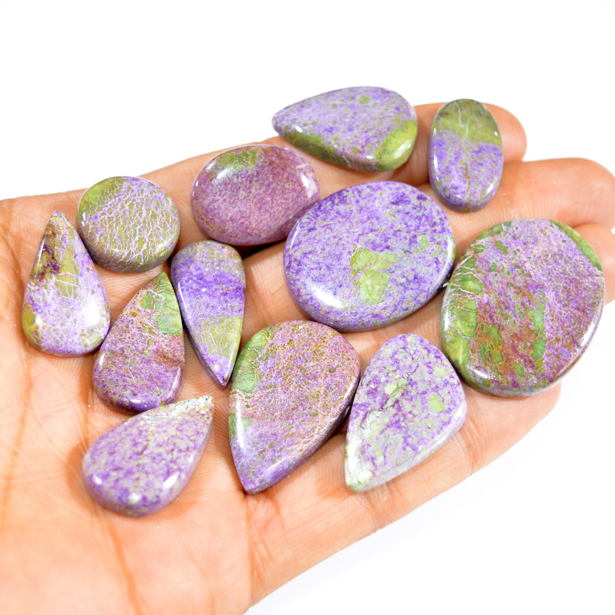 12Pcs 213Cts Purple Stichtite Cabochon Natural Gemstone For Wire Wrap Pendant and Jewelry Handmade Gems Gift For Her 35x25 22x12mm16052