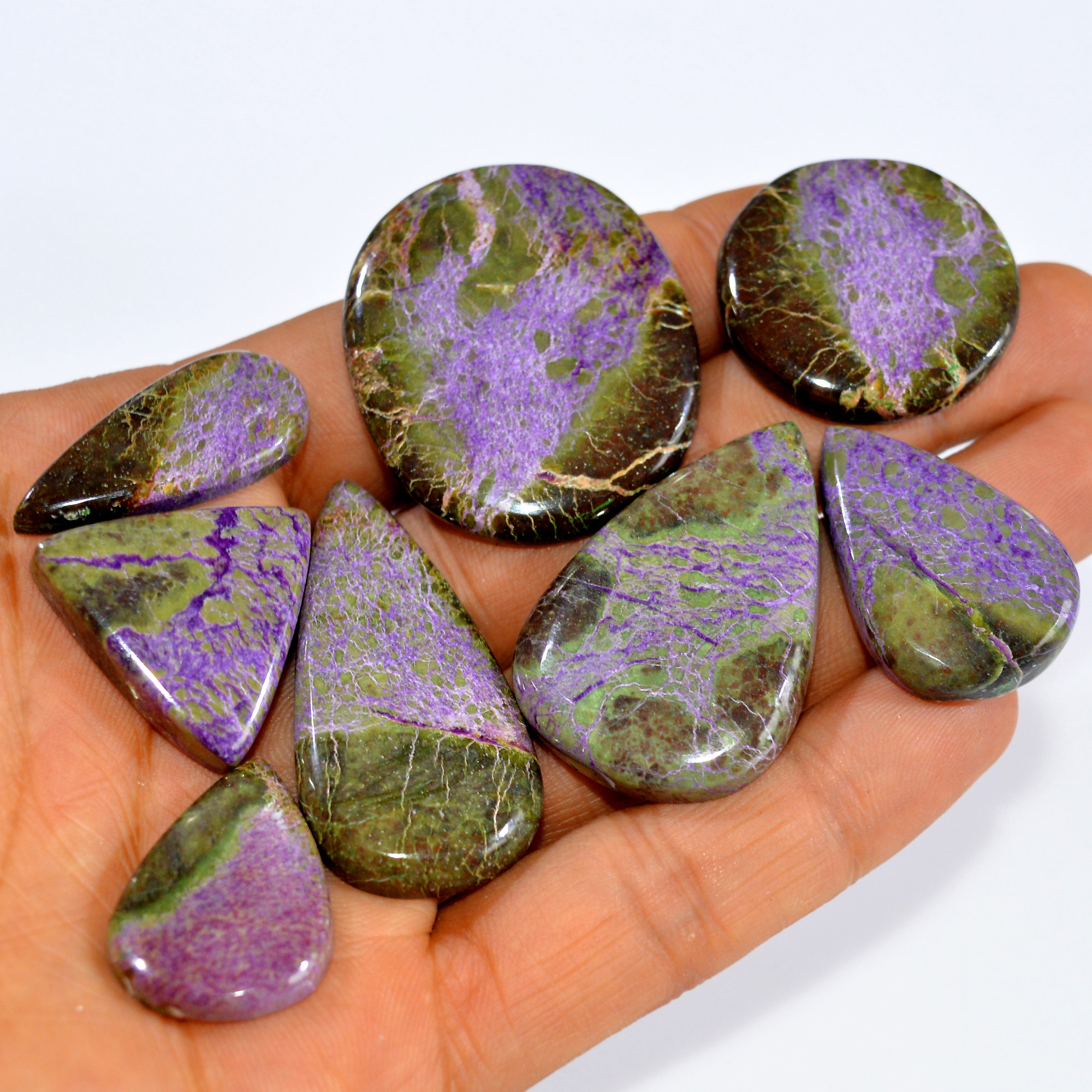 8Pcs 255Cts Purple Stichtite Cabochon Natural Gemstone For Wire Wrap Pendant and Jewelry Handmade Gems Gift For Her 40x31 25x17mm16058