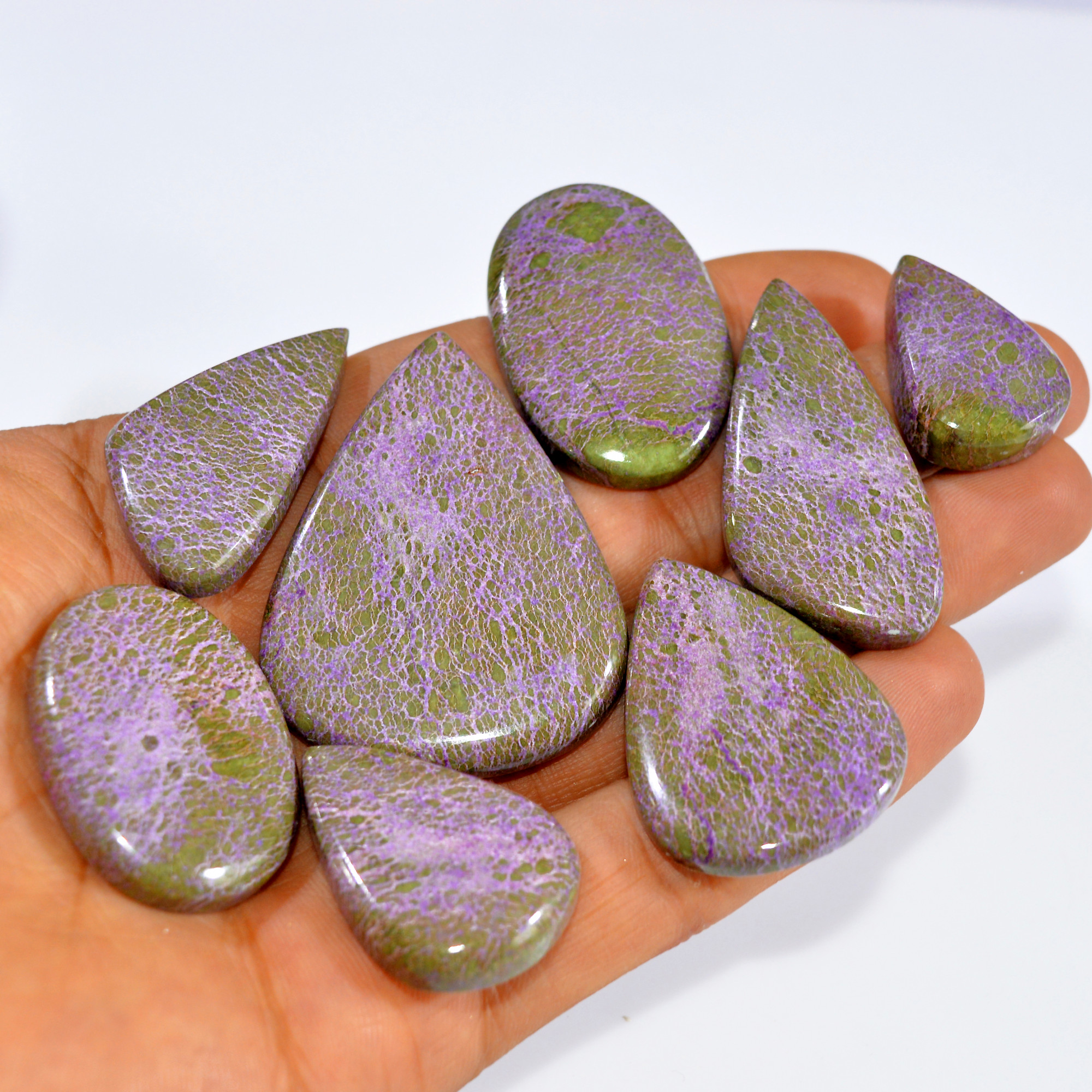 8Pcs 349Cts Purple Stichtite Cabochon Natural Gemstone For Wire Wrap Pendant and Jewelry Handmade Gems Gift For Her 49x37 25x17mm16060